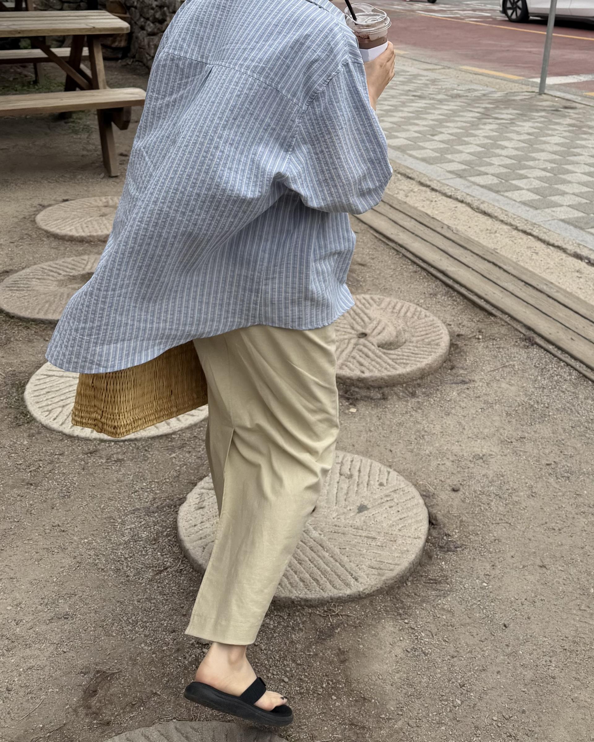 tacit stripe shirt (beige/blue)
