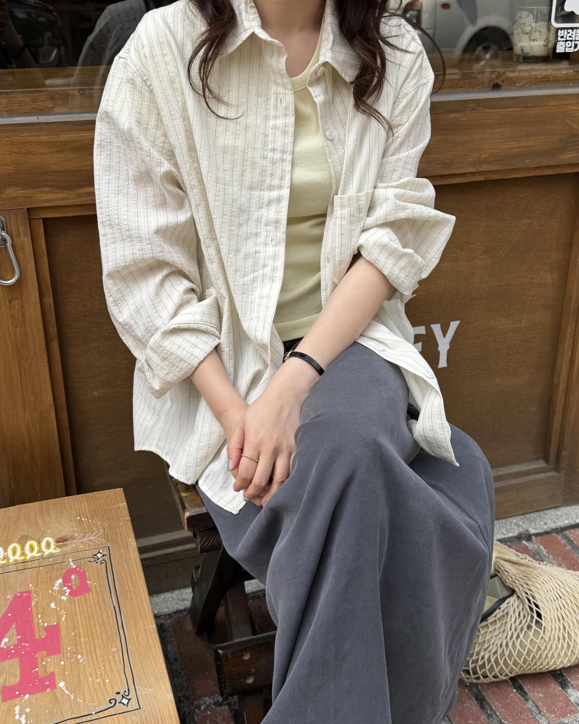 tacit stripe shirt (beige/blue)