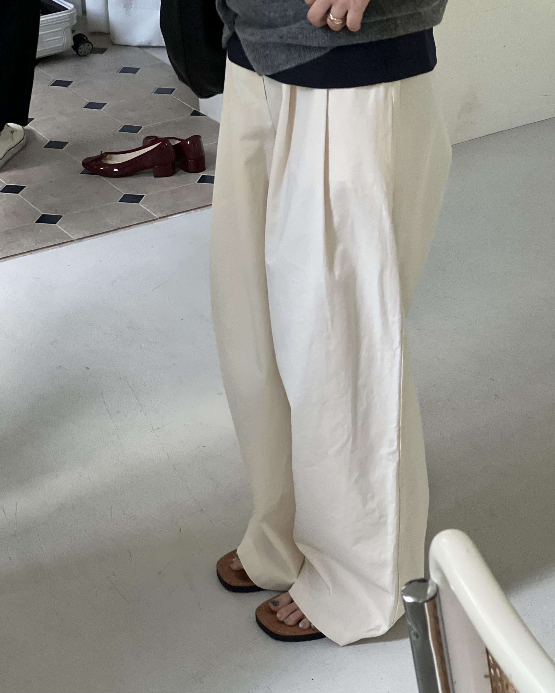 cotton pintuck pants (navy/cream/khaki)