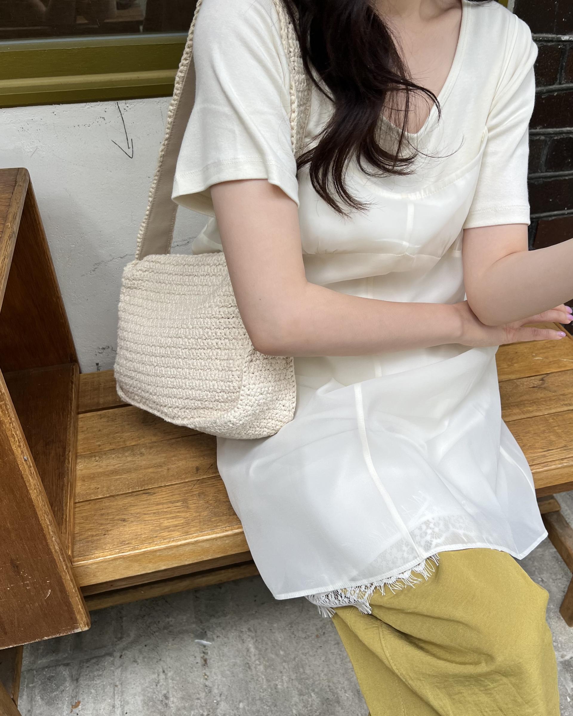 hul u-neck top (cream/melange grey)