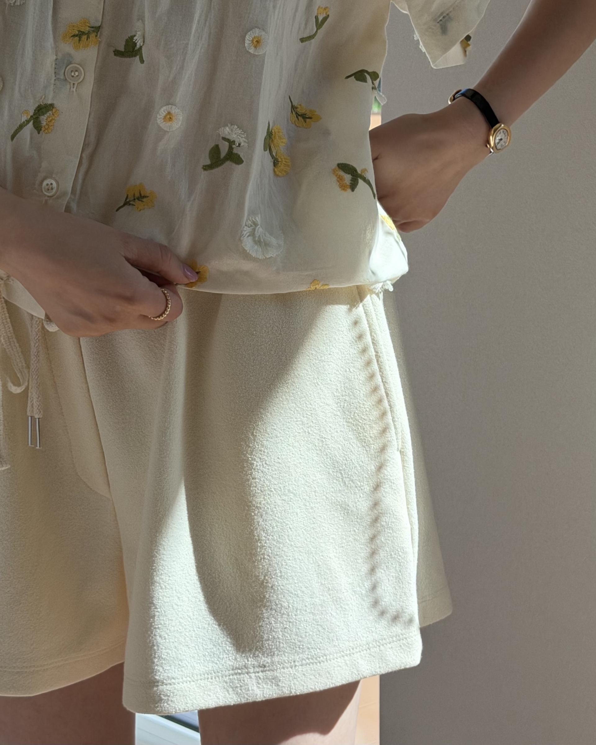 cream terry shorts
