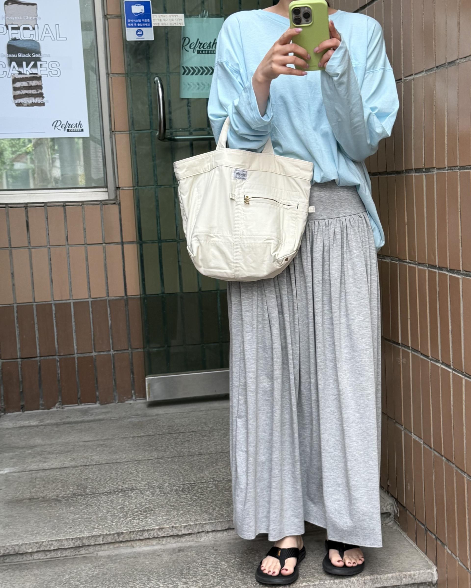 make shirring skirt (navy/grey)