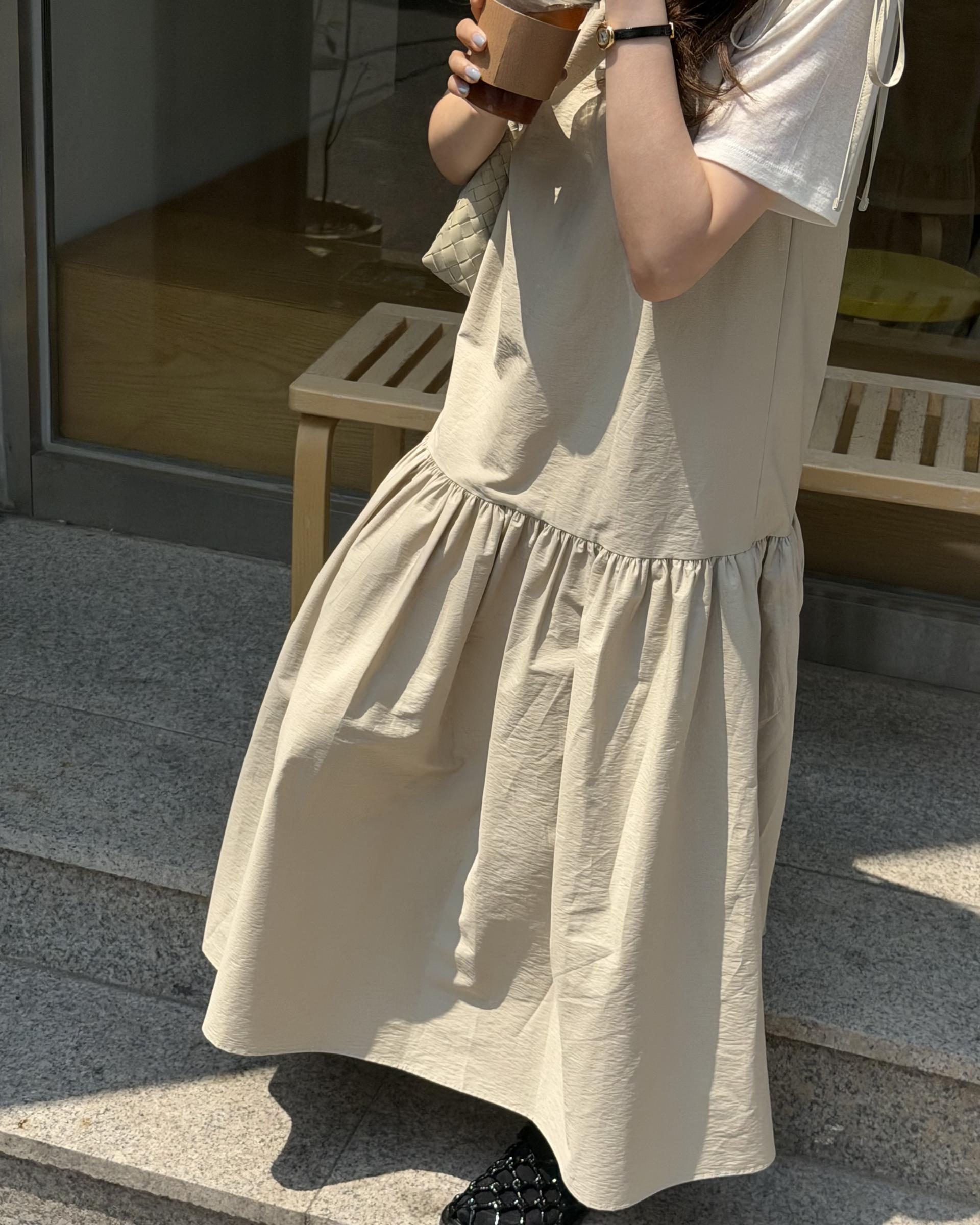 butter ribbon dress (beige/white)