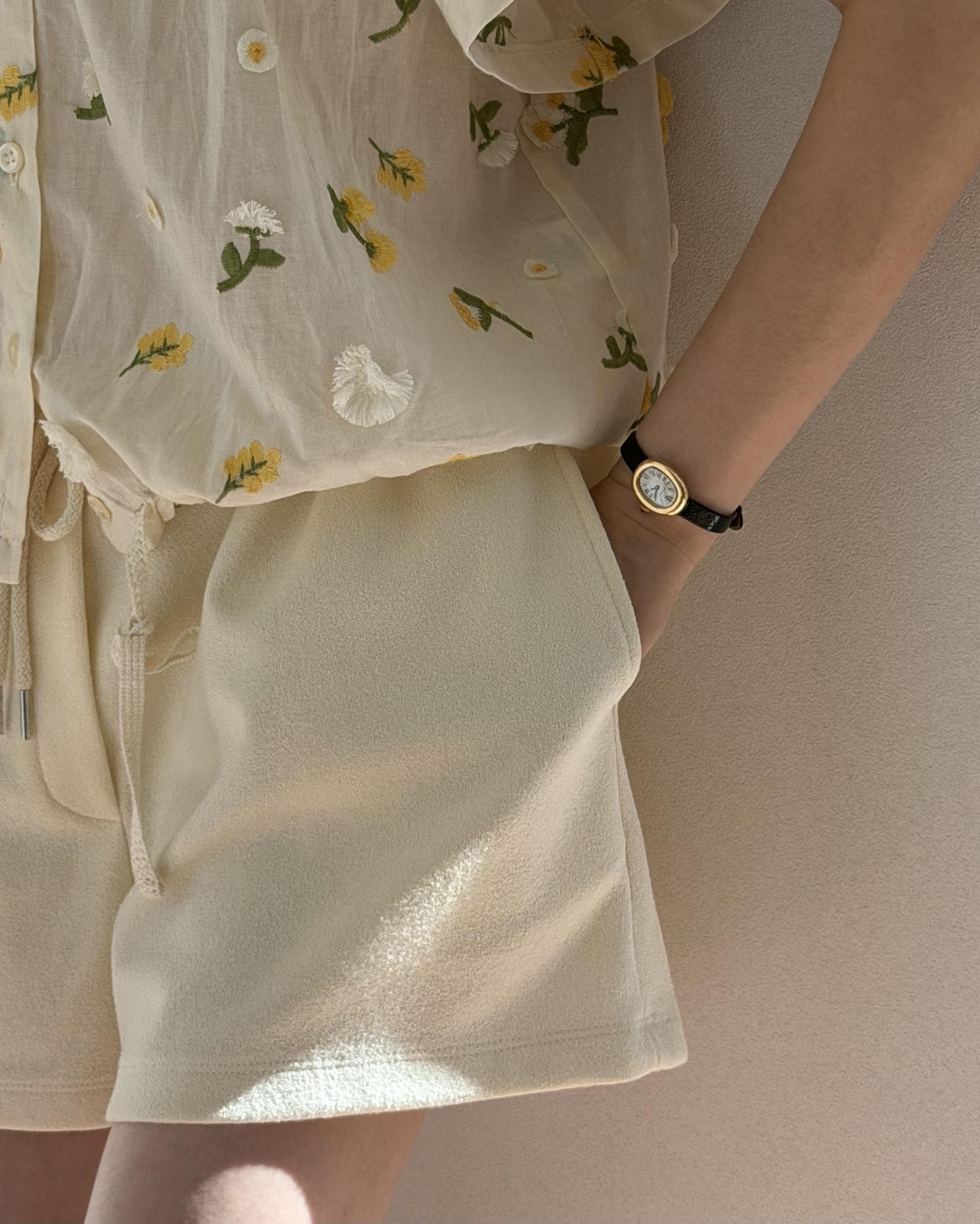 cream terry shorts