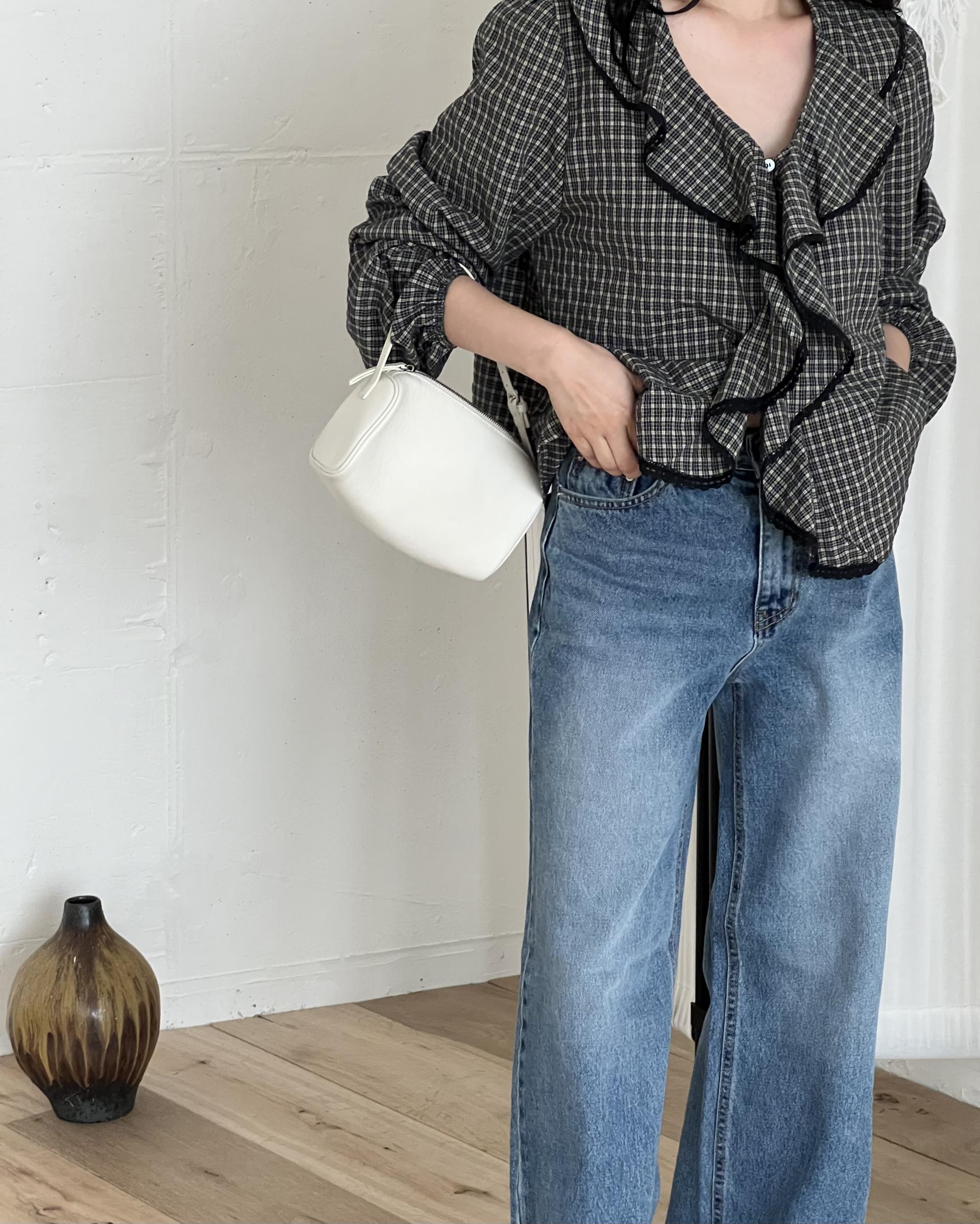 sally frill blouse (check)
