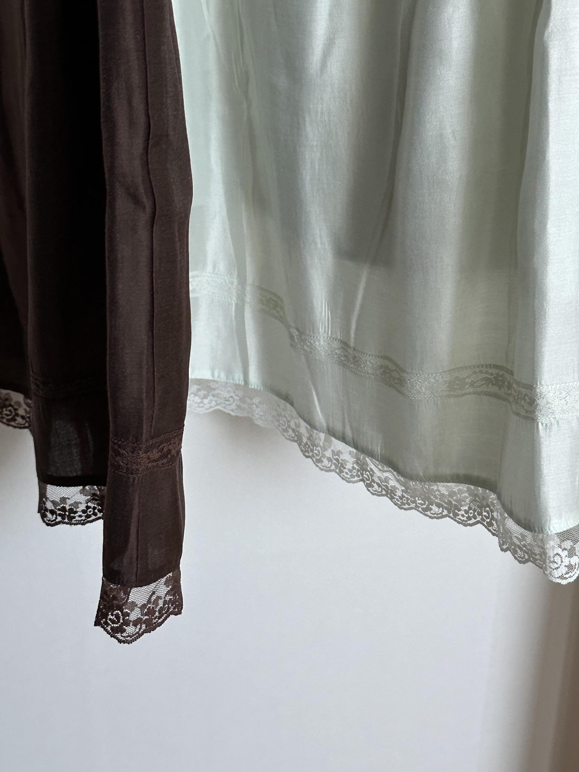 silk lace skirt (mint/brown)