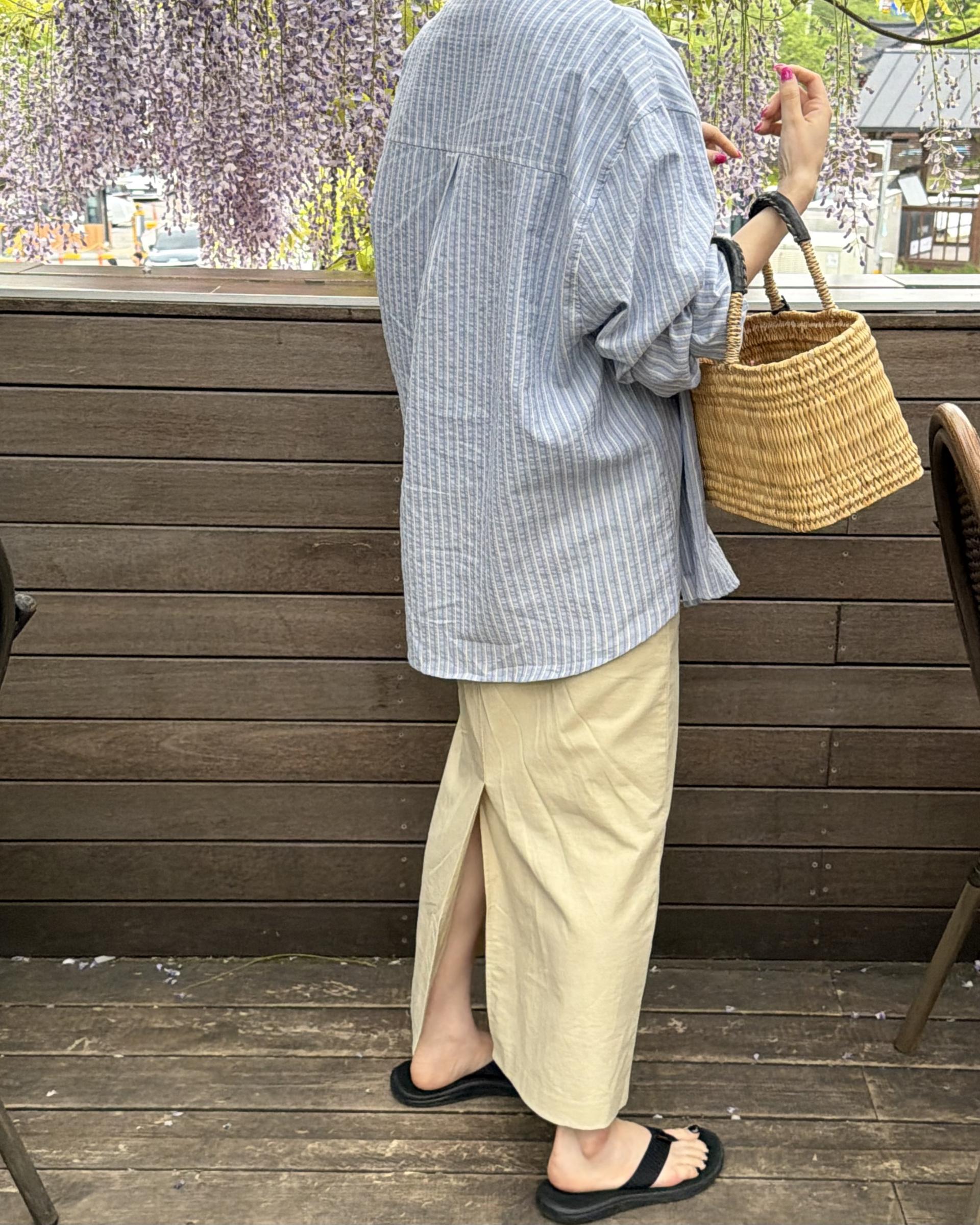 tacit stripe shirt (beige/blue)