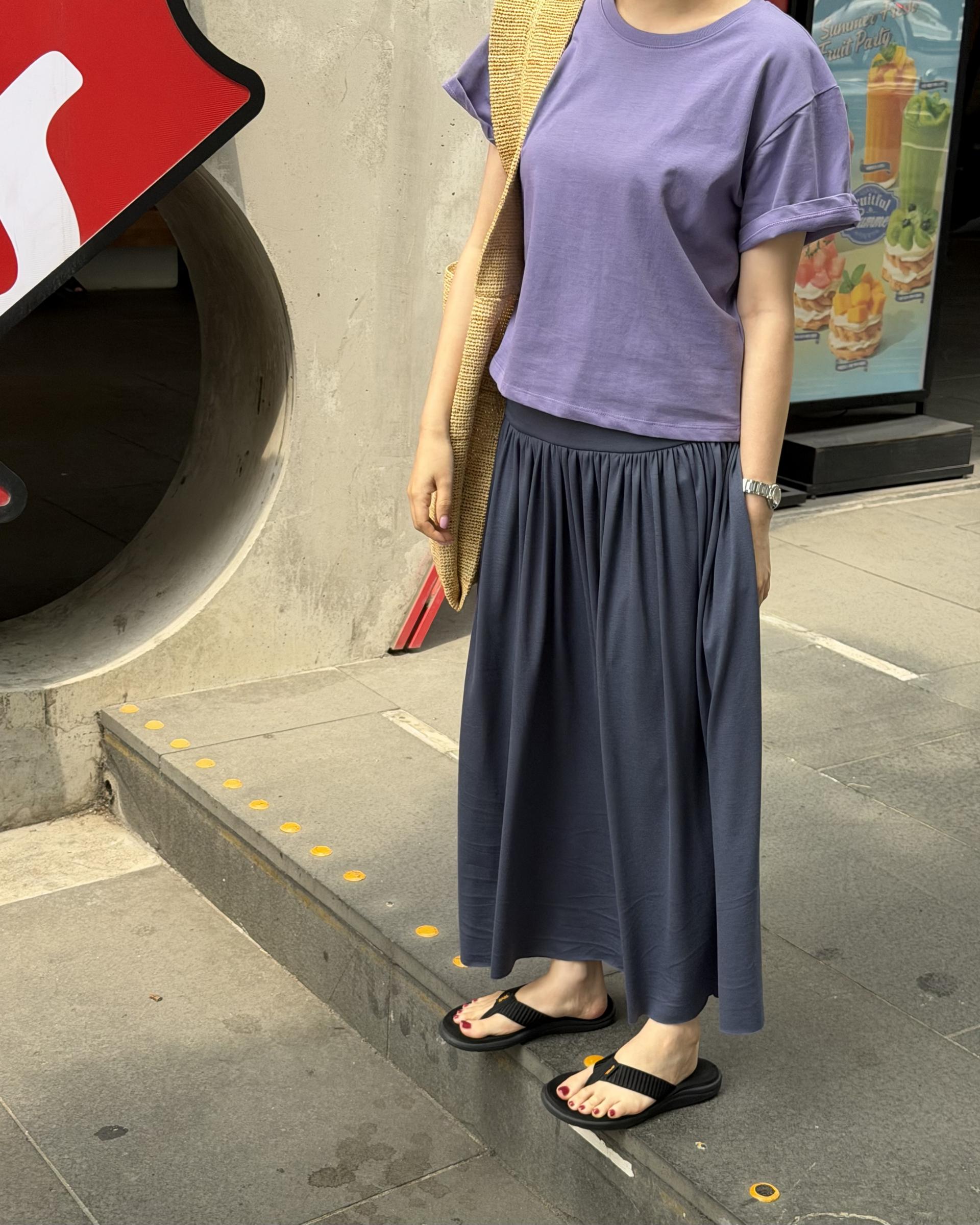 make shirring skirt (navy/grey)