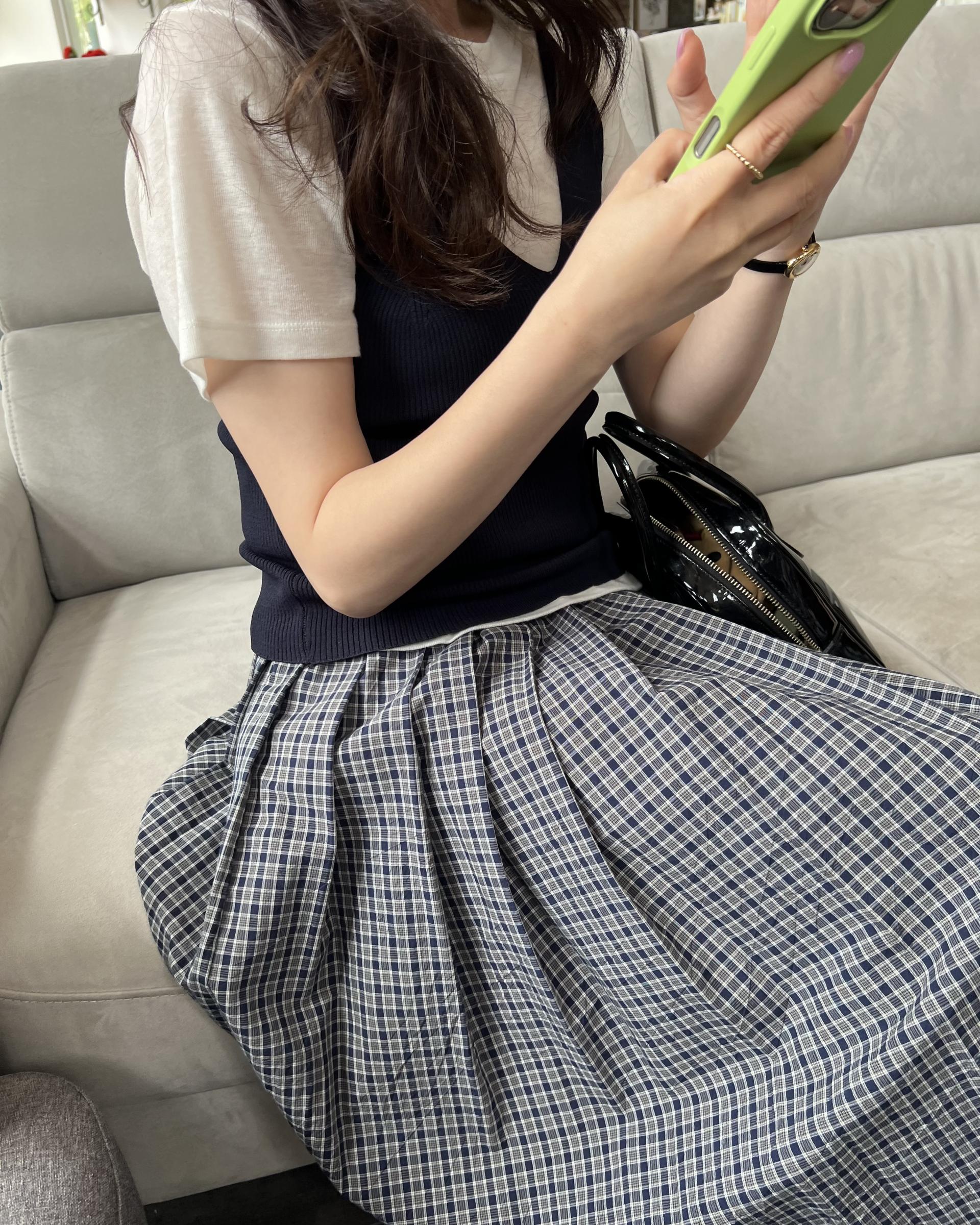 madeleine pleats skirt (check/cream)