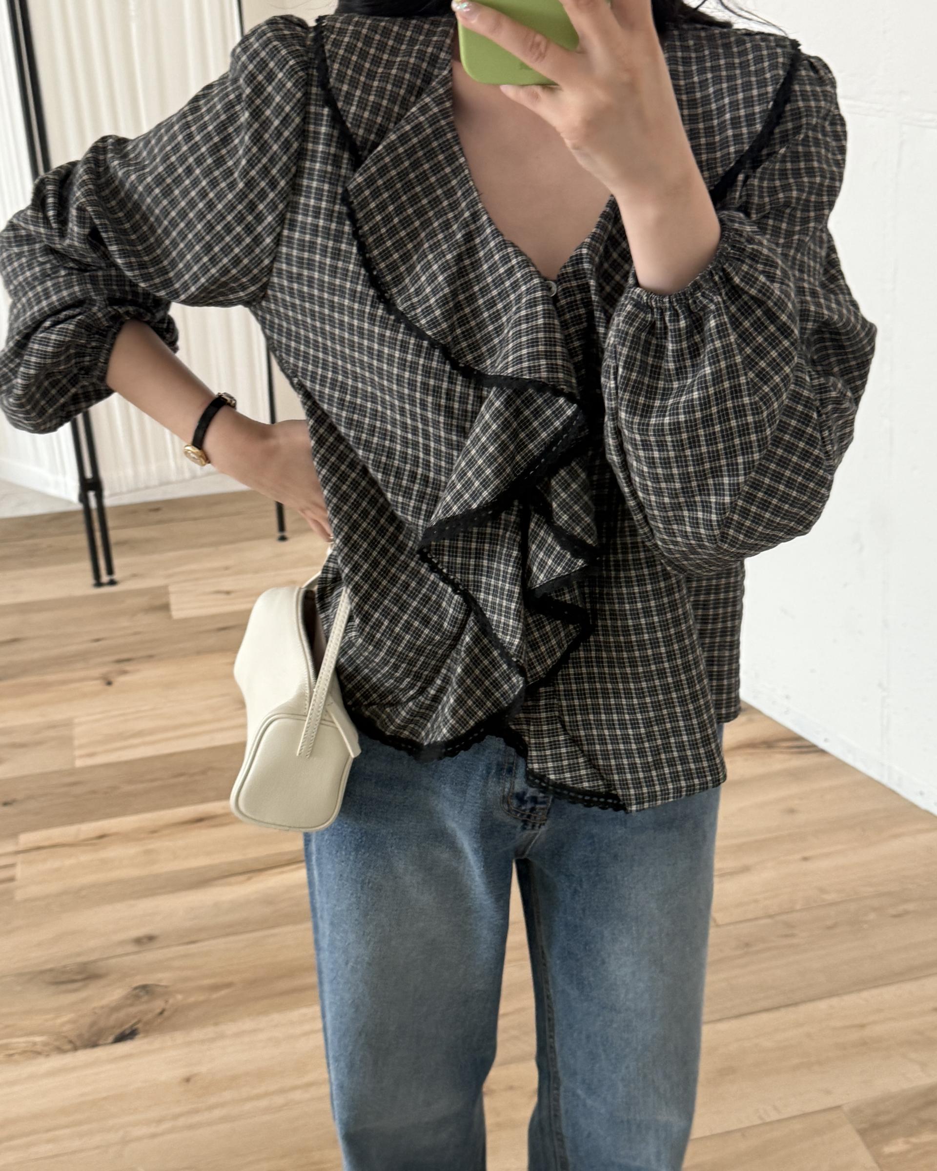 sally frill blouse (check)