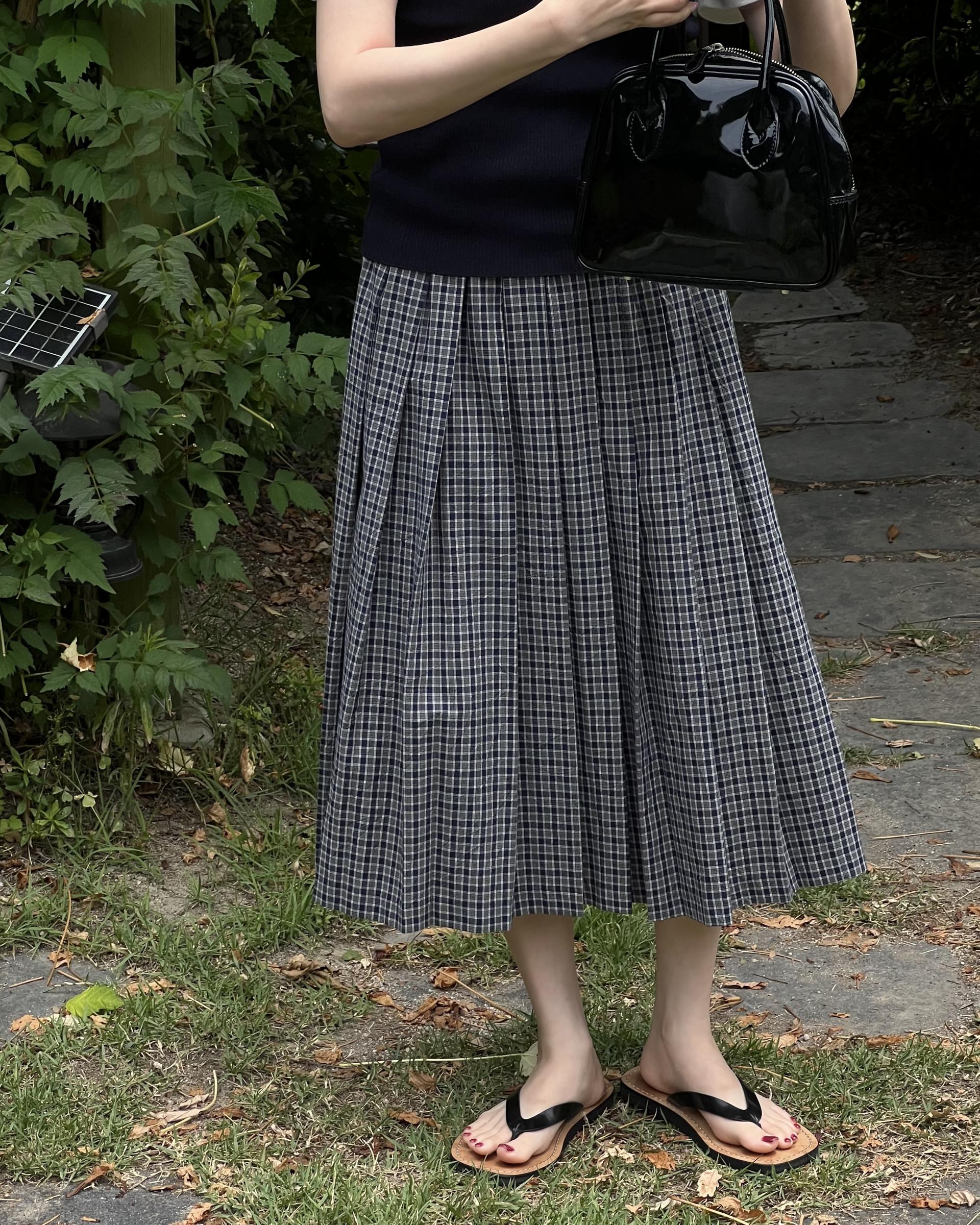 madeleine pleats skirt (check/cream)