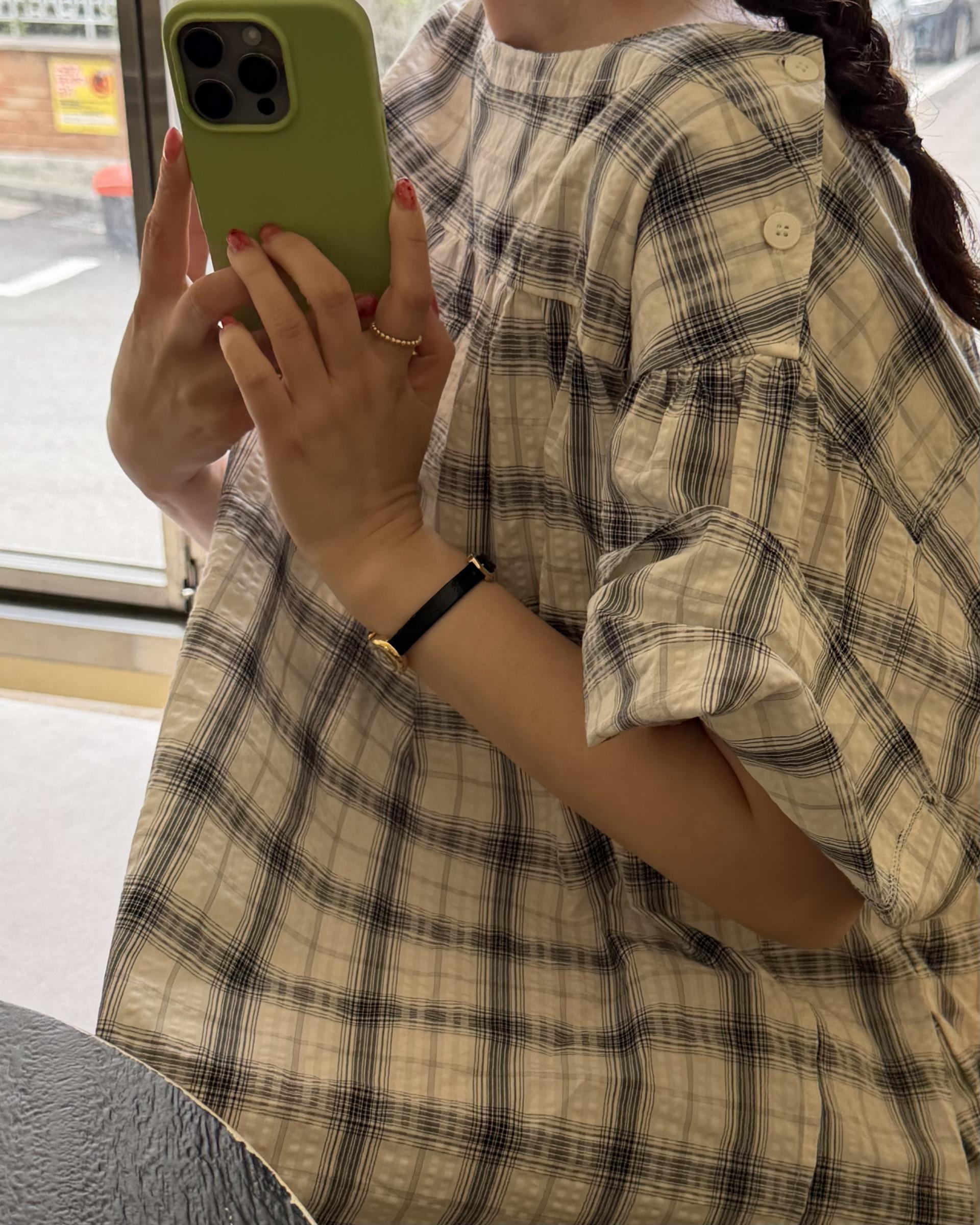brioche check dress (cream)
