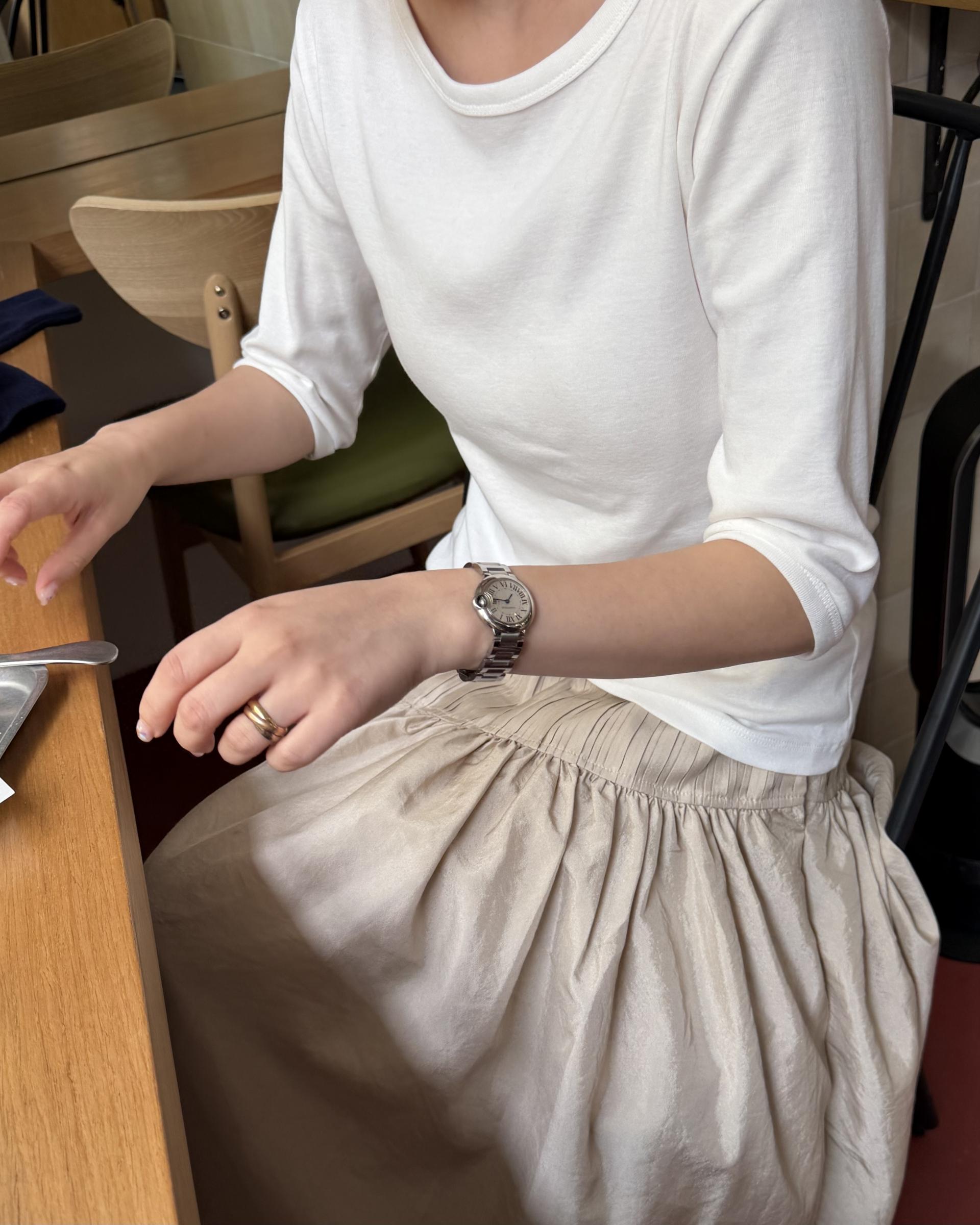 marge pintuck skirt (milk beige/charcoal)