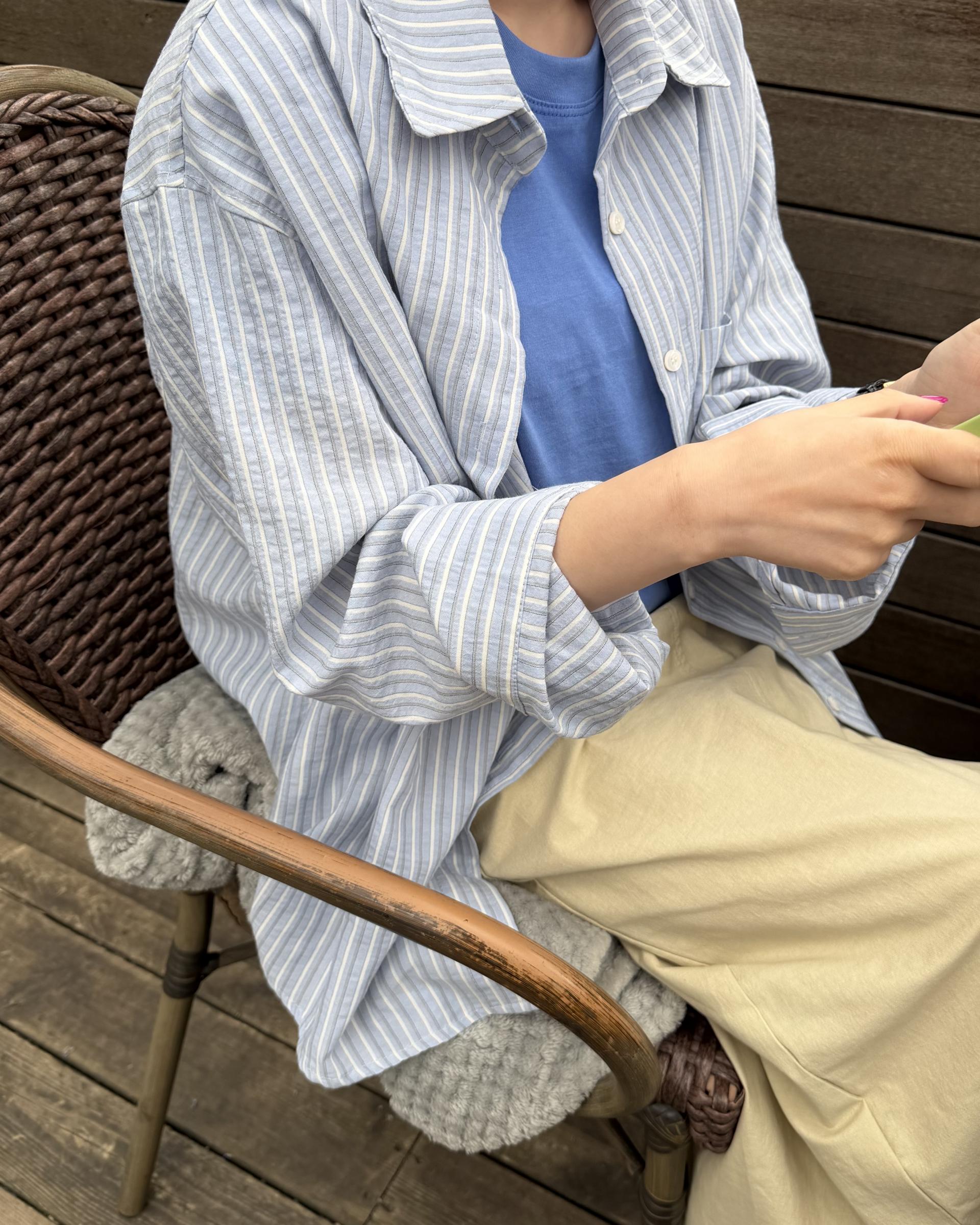 tacit stripe shirt (beige/blue)