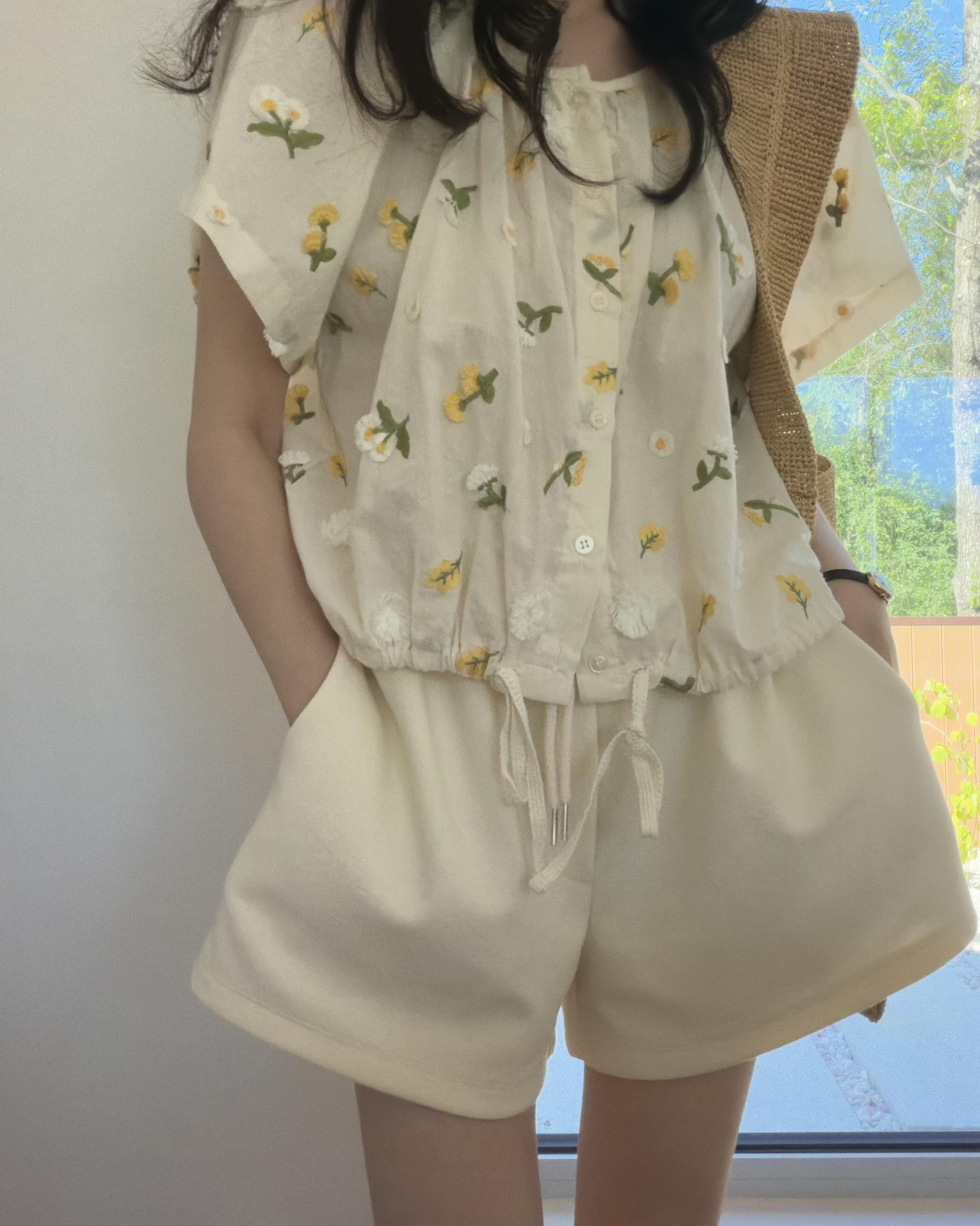 cream terry shorts
