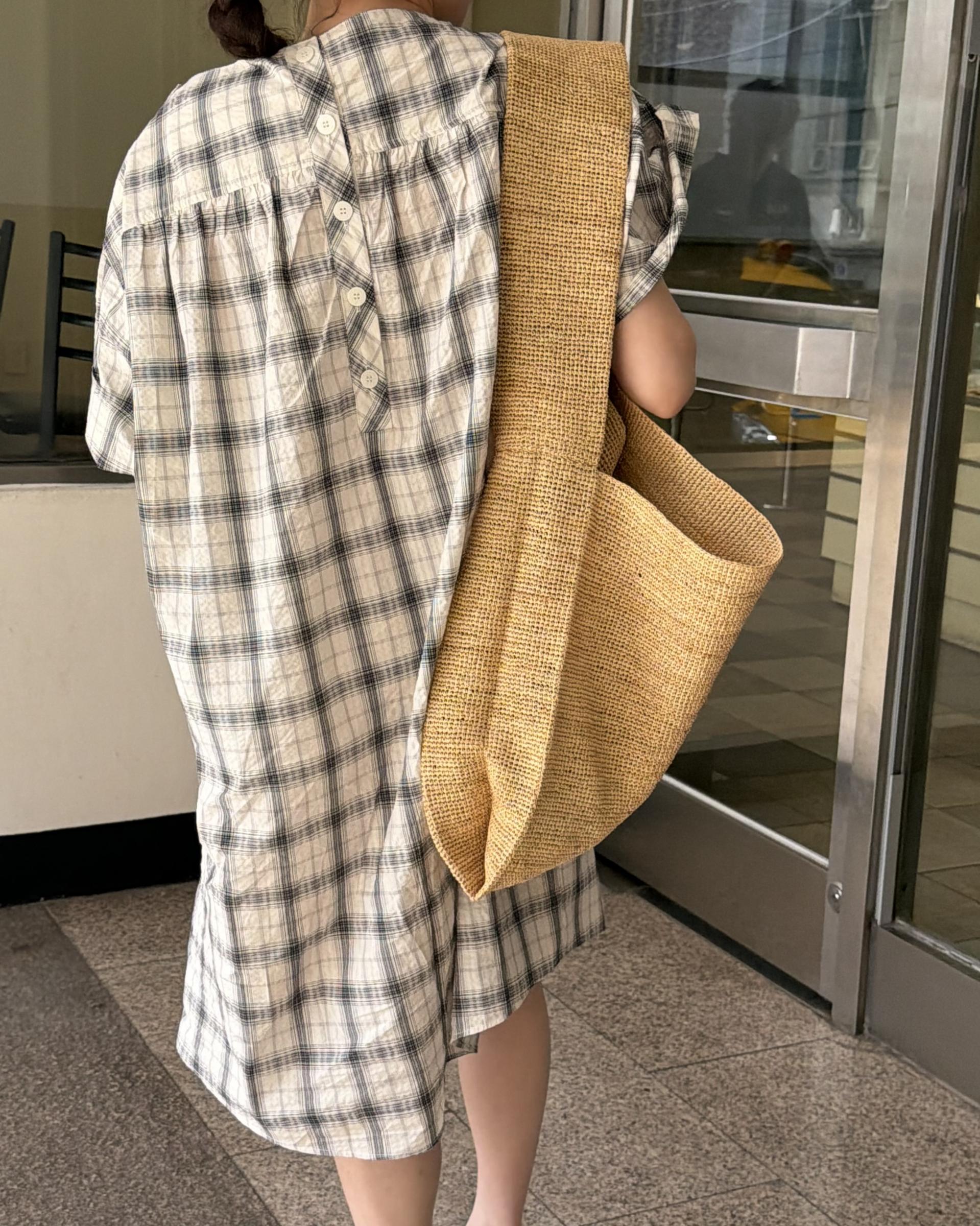 brioche check dress (cream)