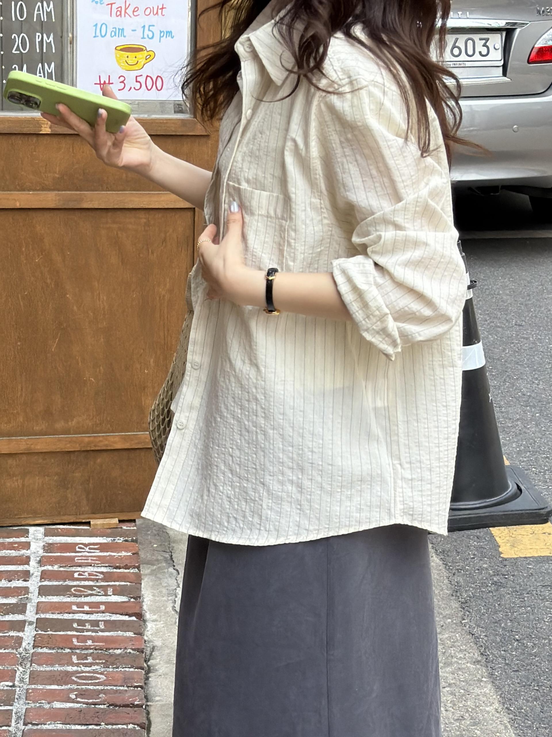 tacit stripe shirt (beige/blue)