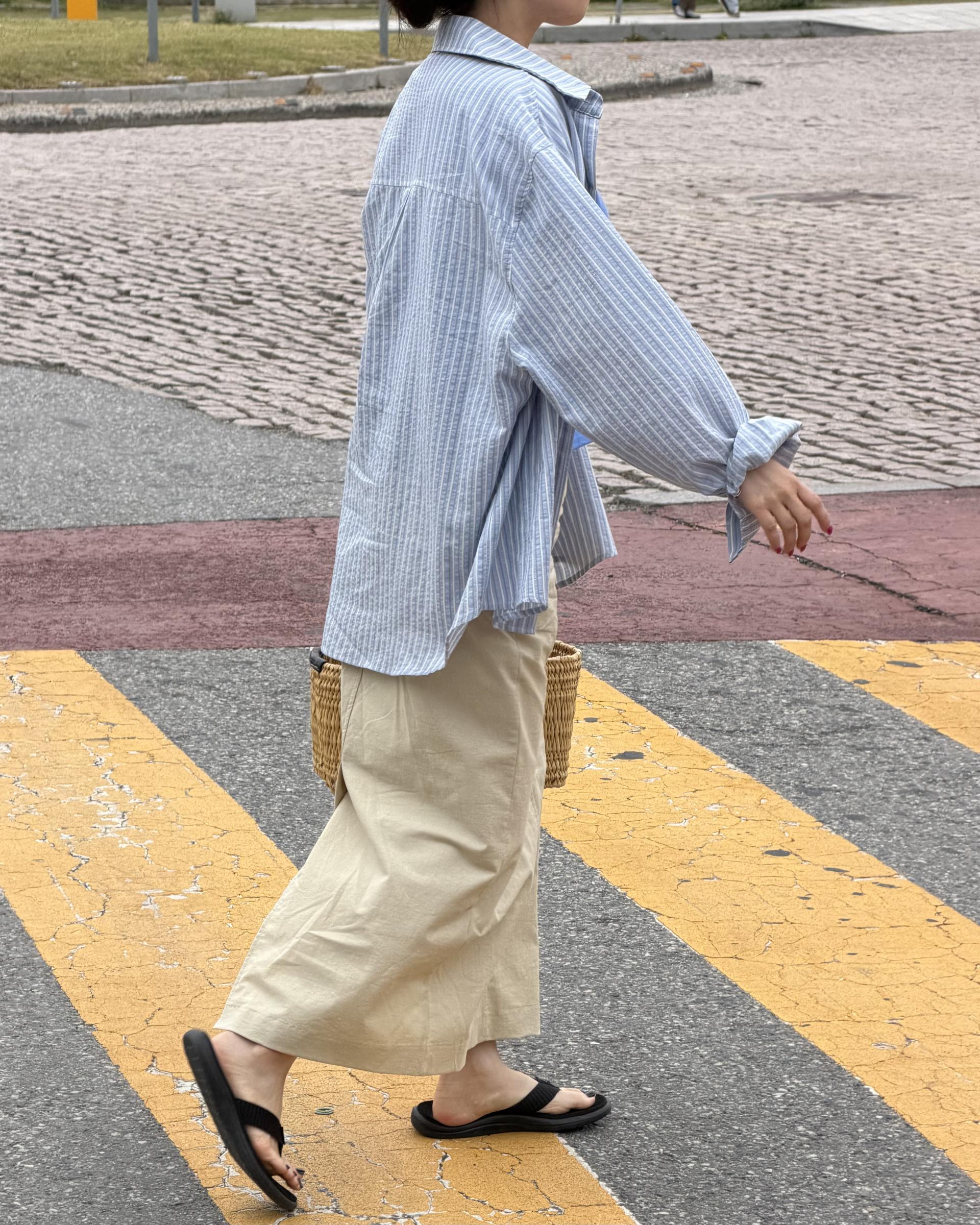 tacit stripe shirt (beige/blue)