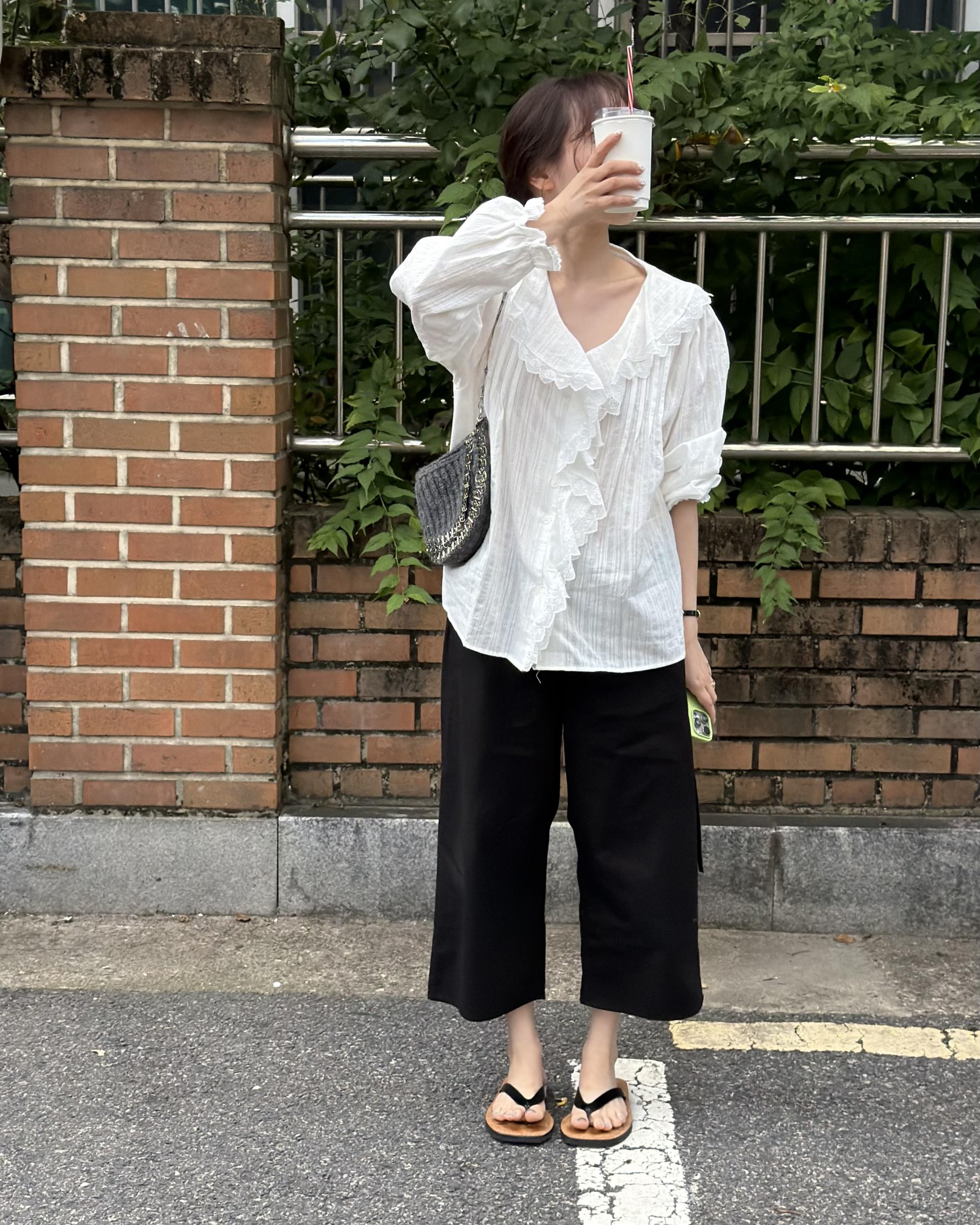 cottage ruffle lace blouse (white/check)