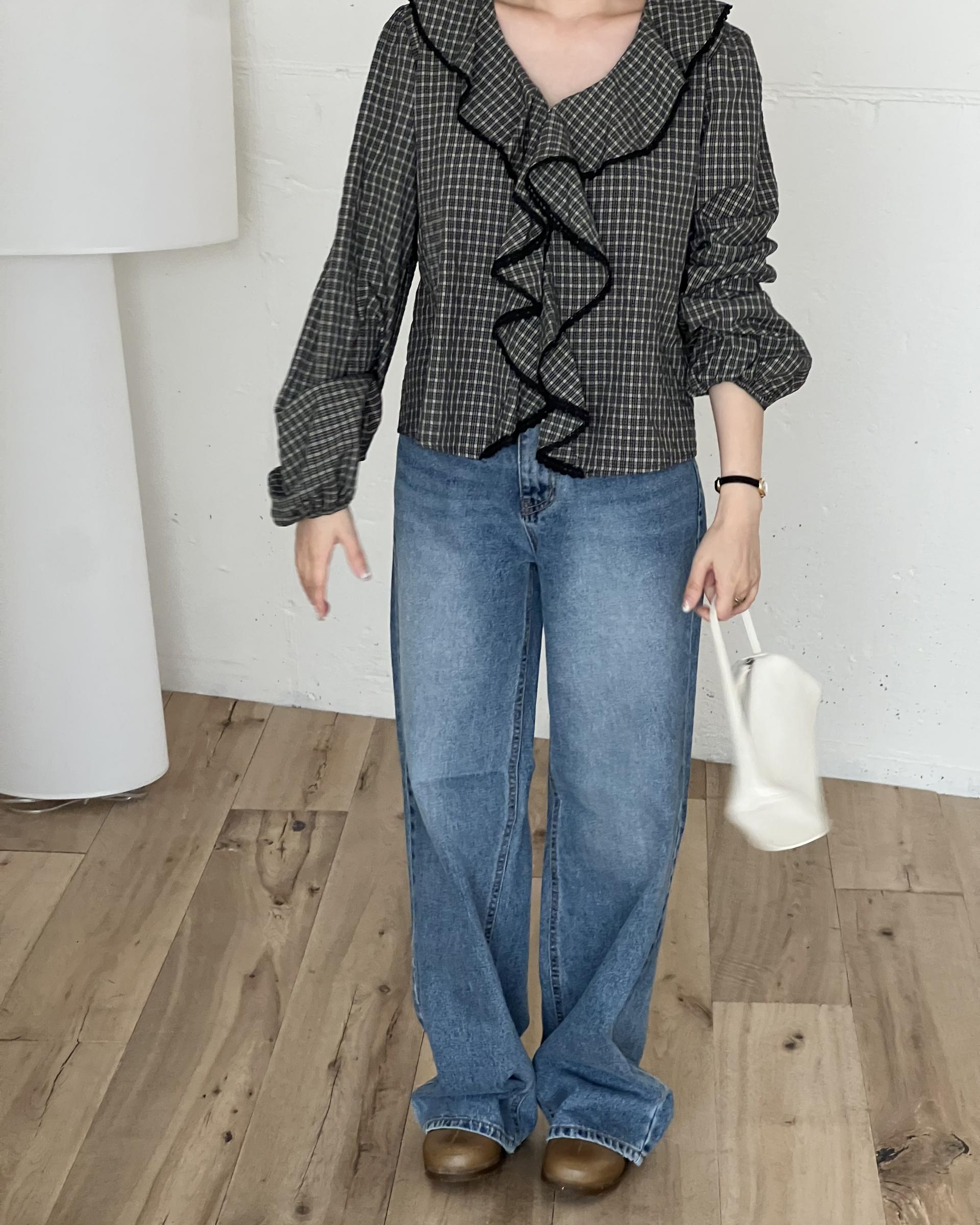 sally frill blouse (check)