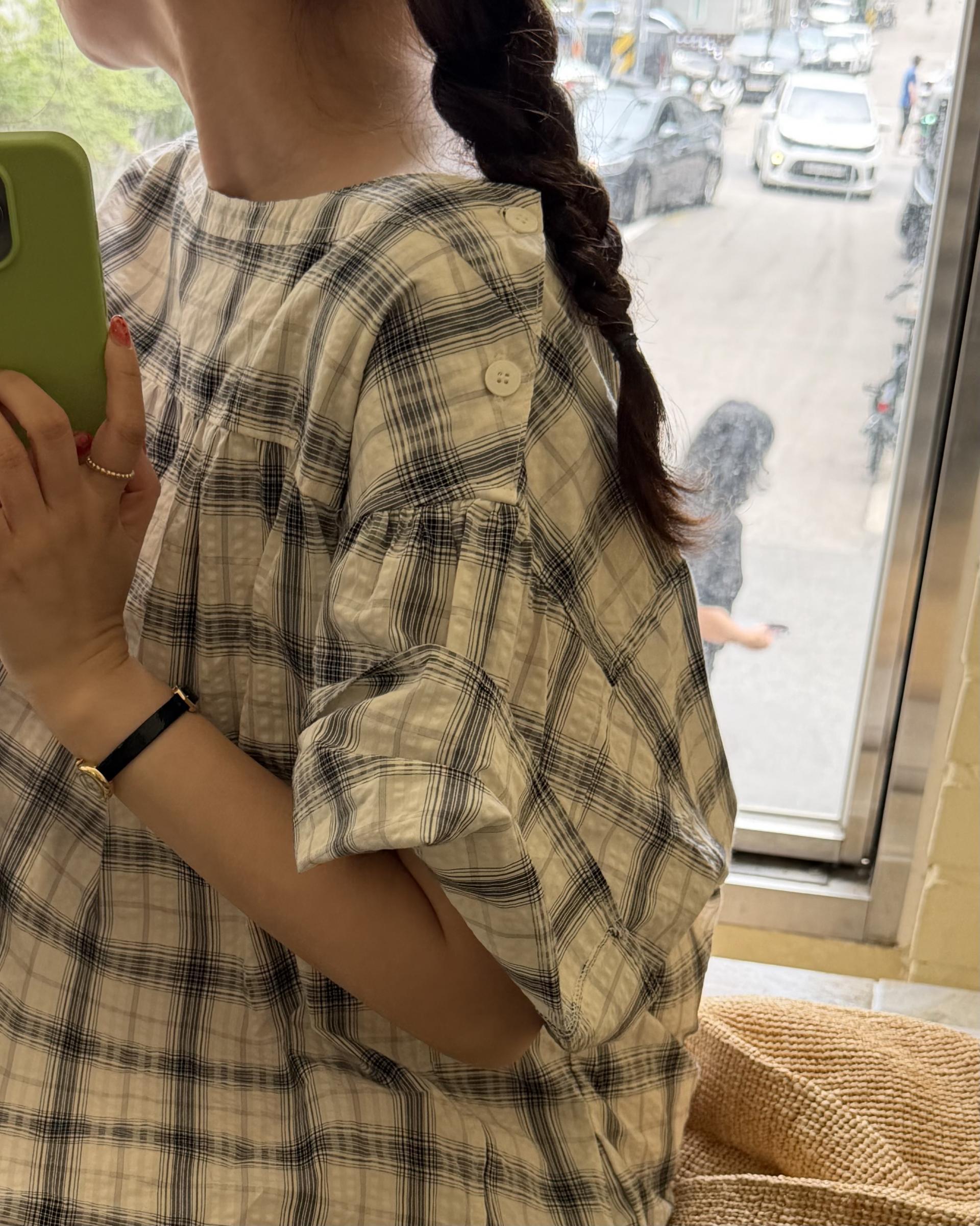 brioche check dress (cream)