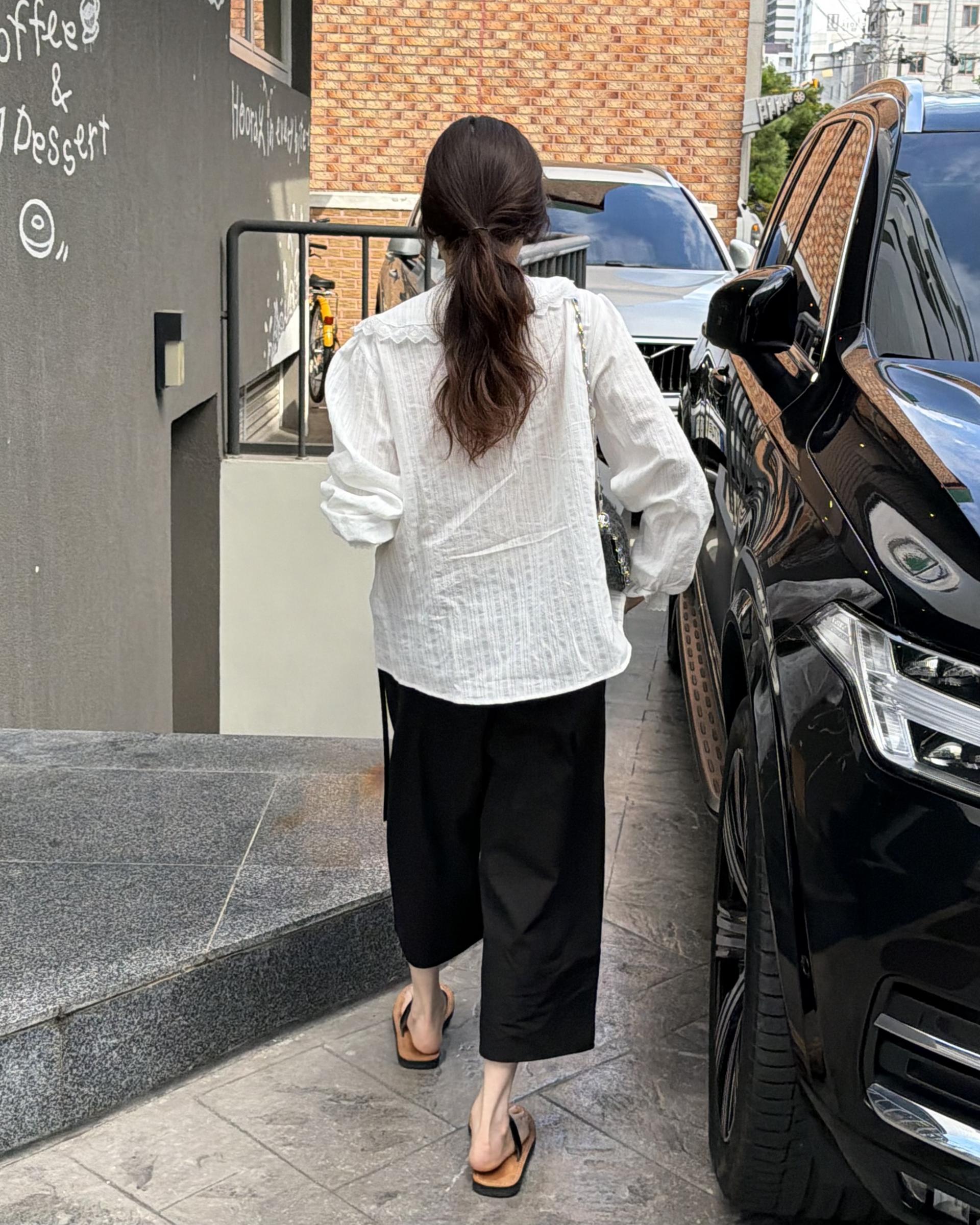 cottage ruffle lace blouse (white/check)