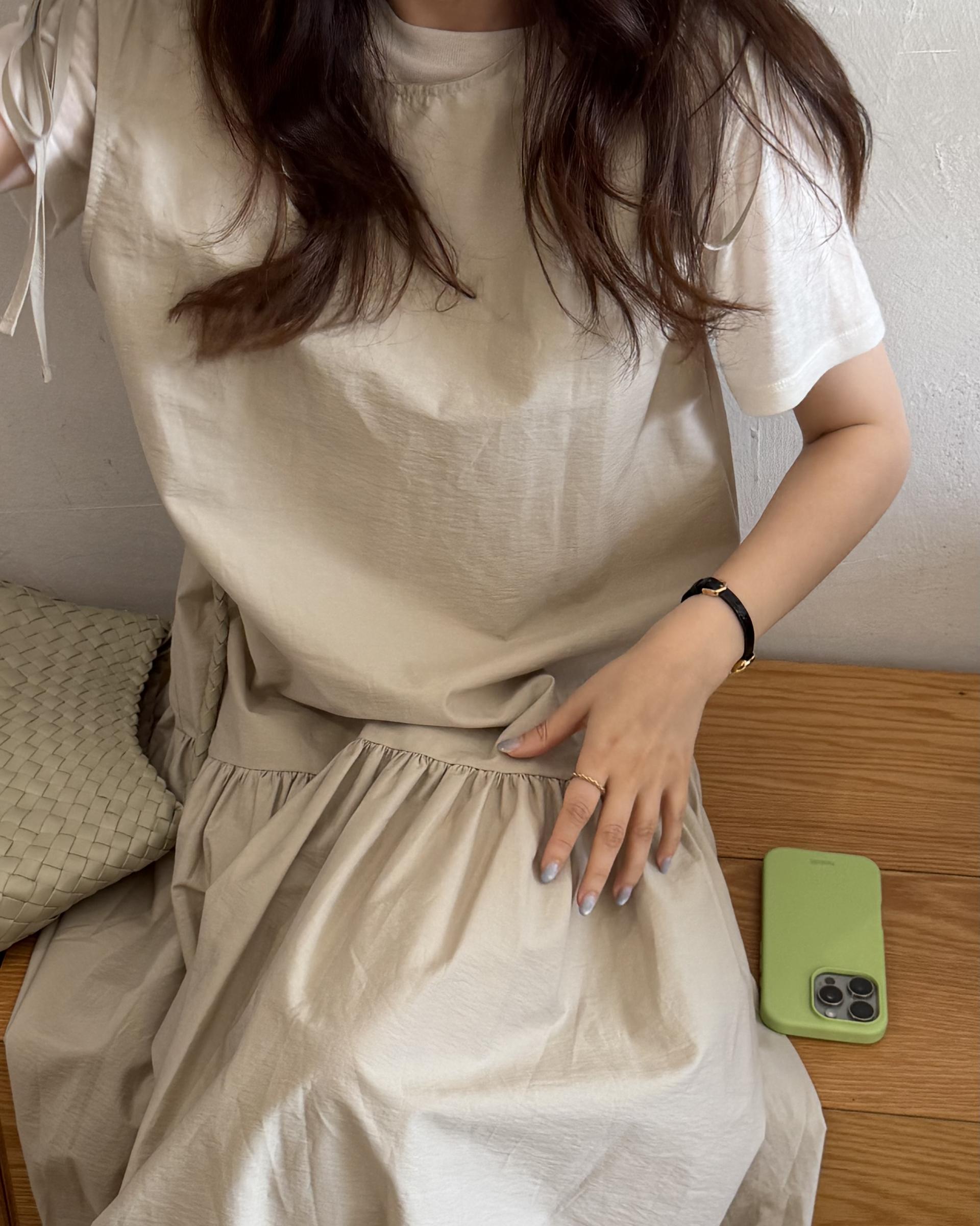 butter ribbon dress (beige/white)