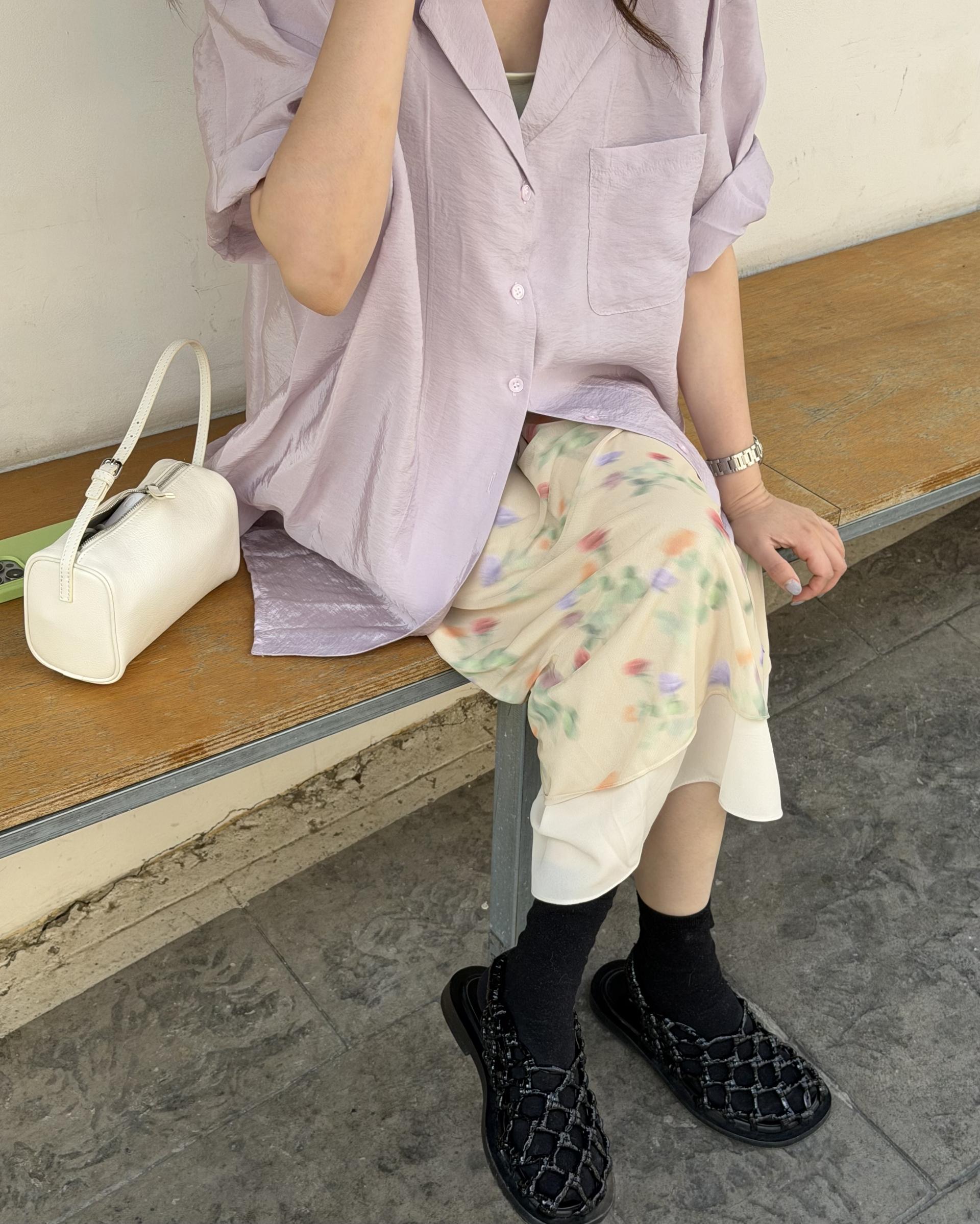gloss half shirt (cream/lilac)