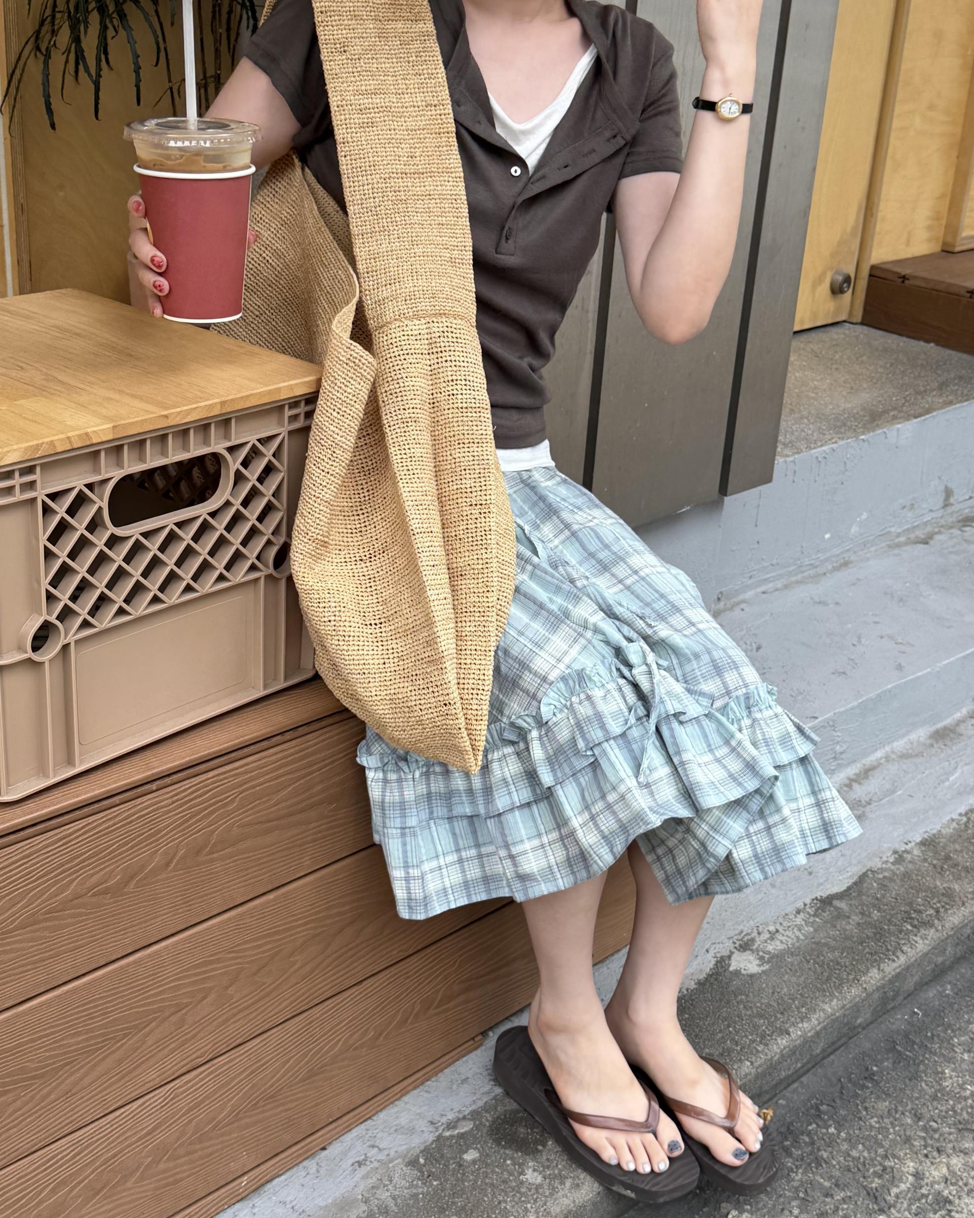 matilda check skirt (right mint/right yellow)