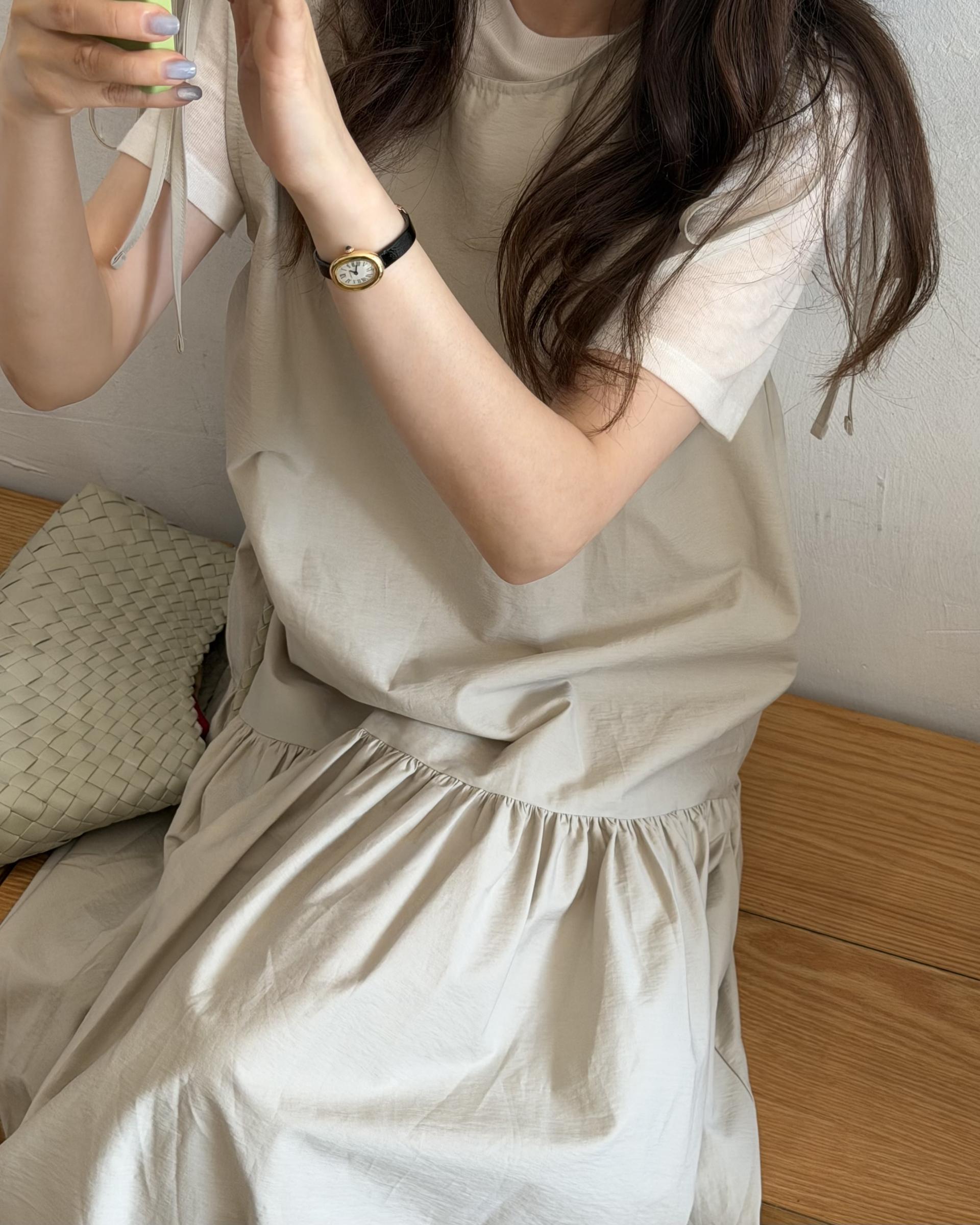 butter ribbon dress (beige/white)