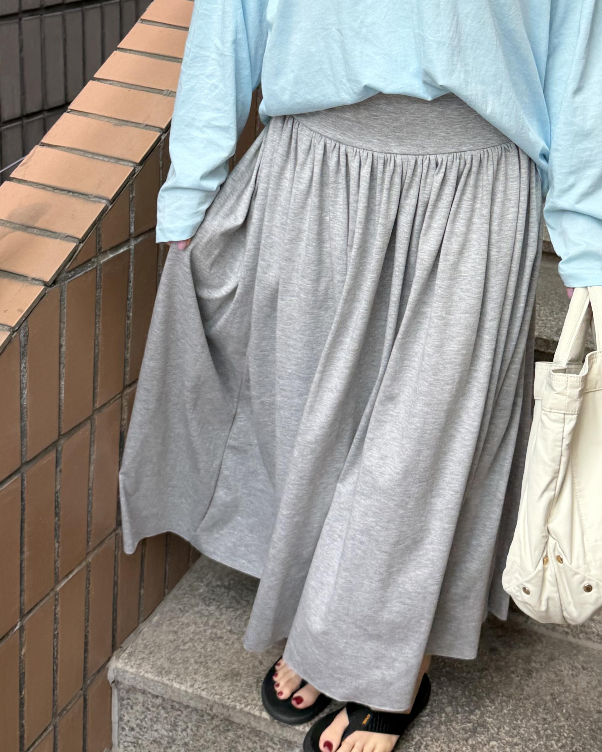 make shirring skirt (navy/grey)