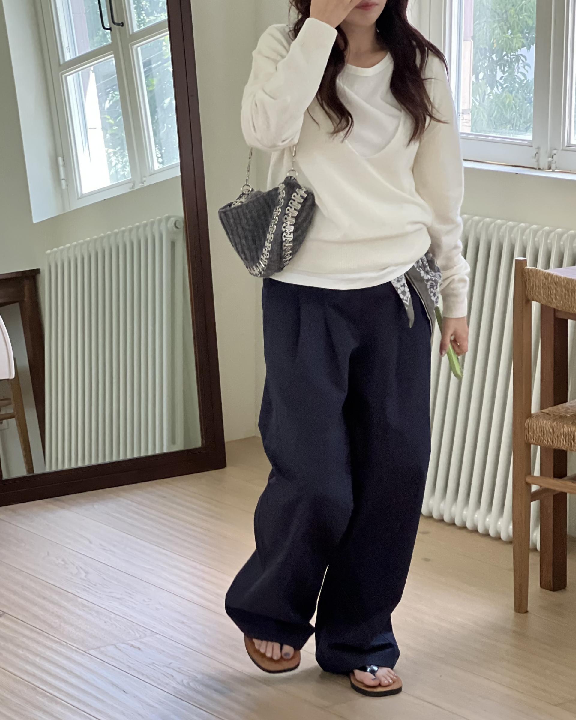cotton pintuck pants (navy/cream/khaki)