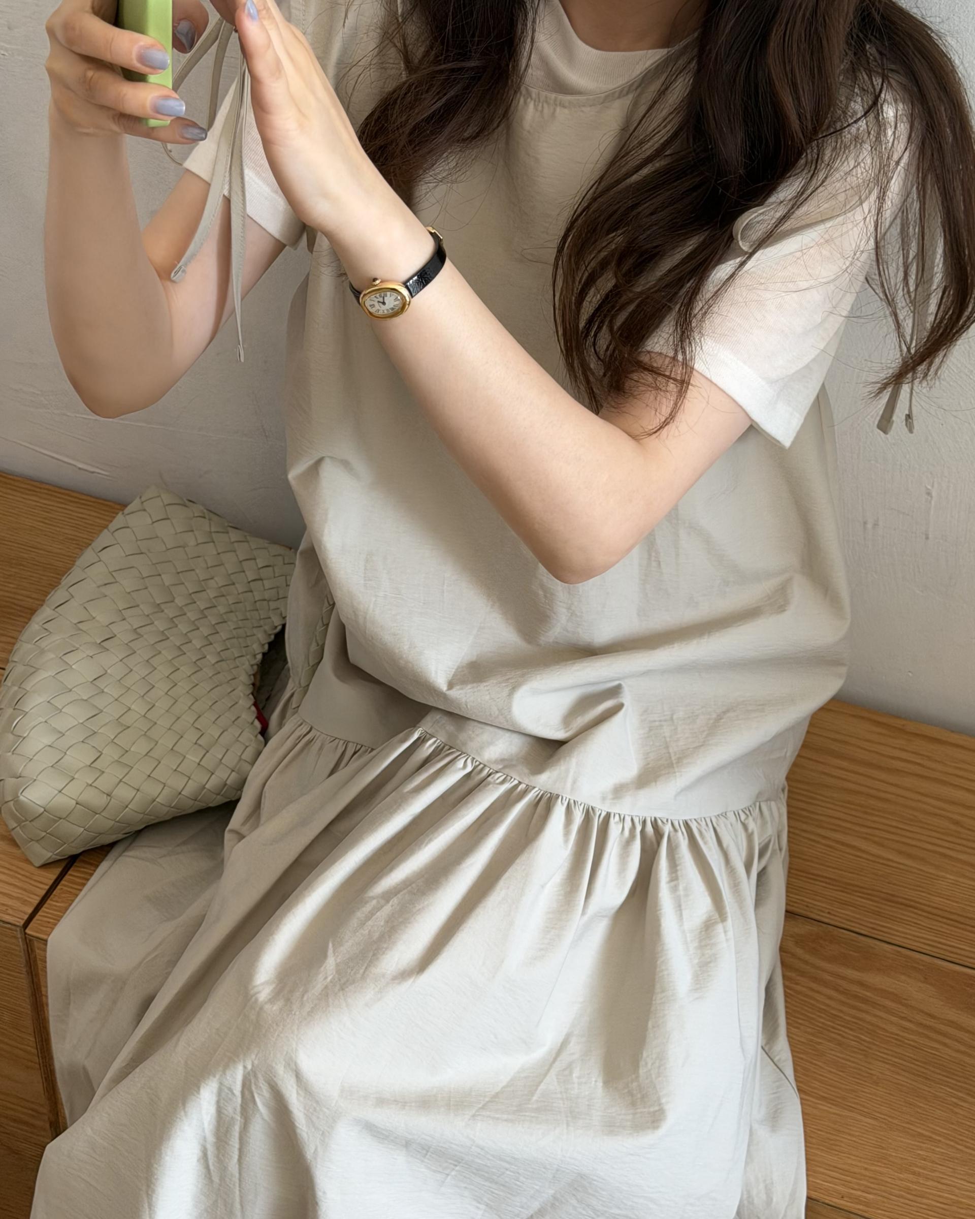 butter ribbon dress (beige/white)