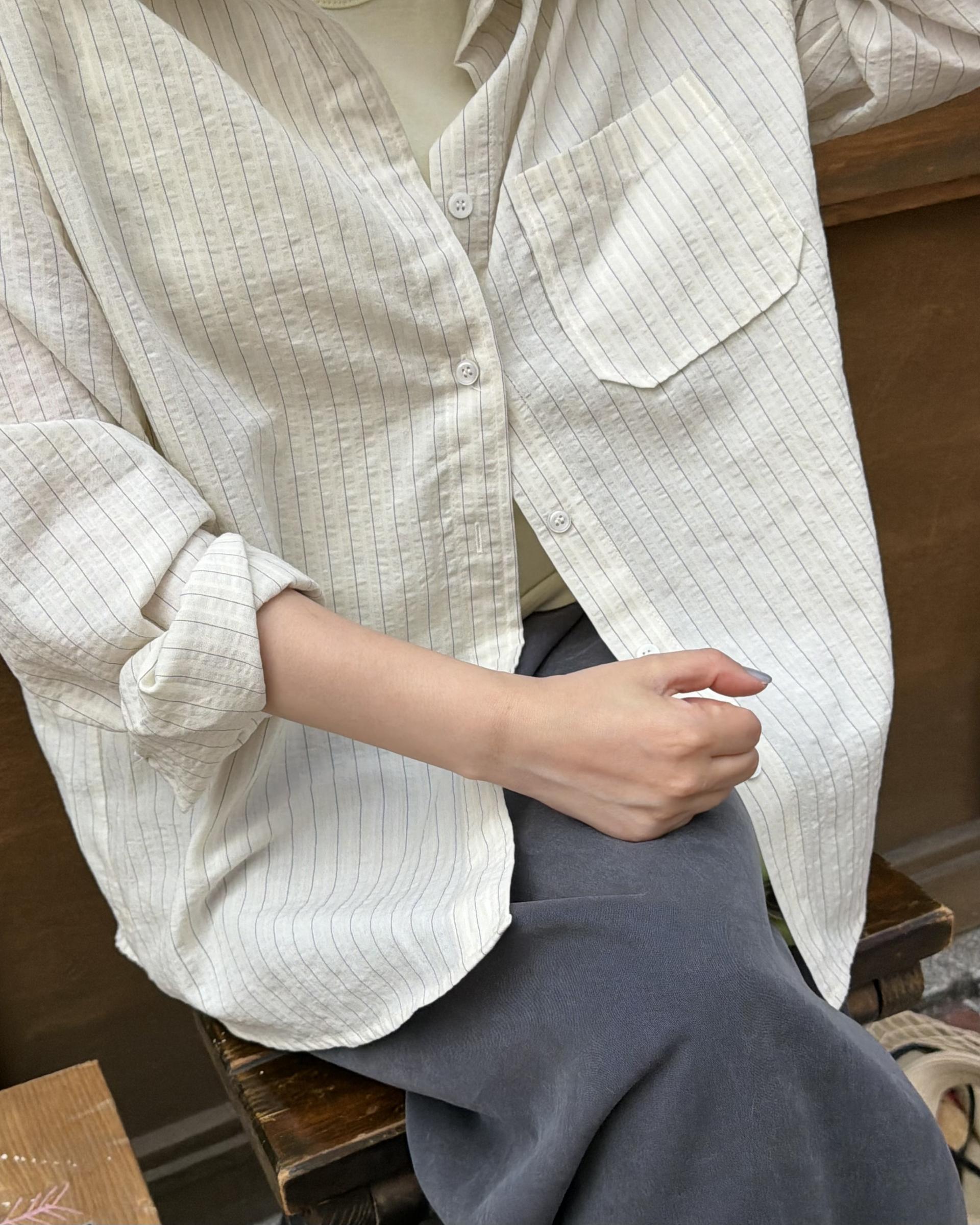 tacit stripe shirt (beige/blue)
