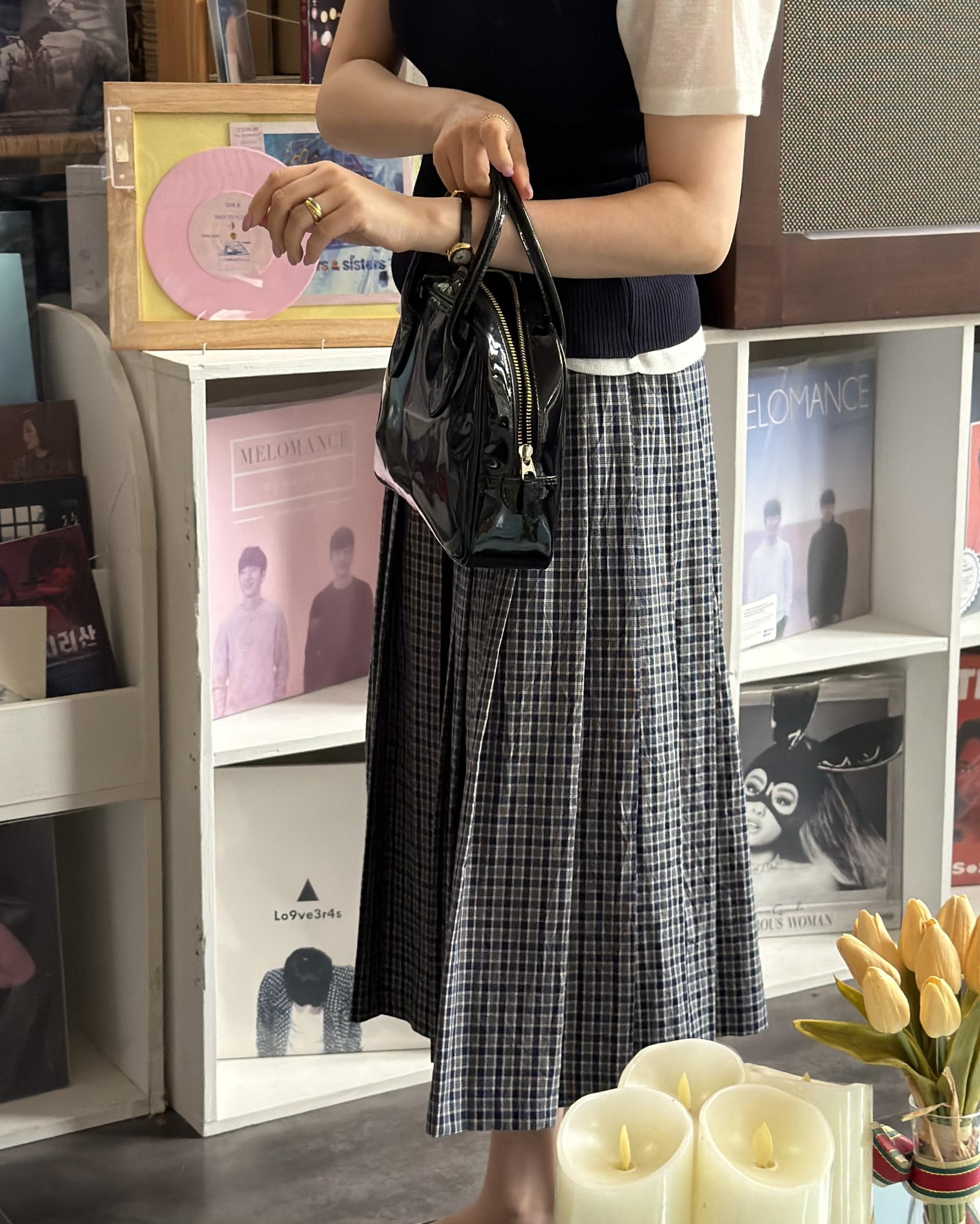 madeleine pleats skirt (check/cream)