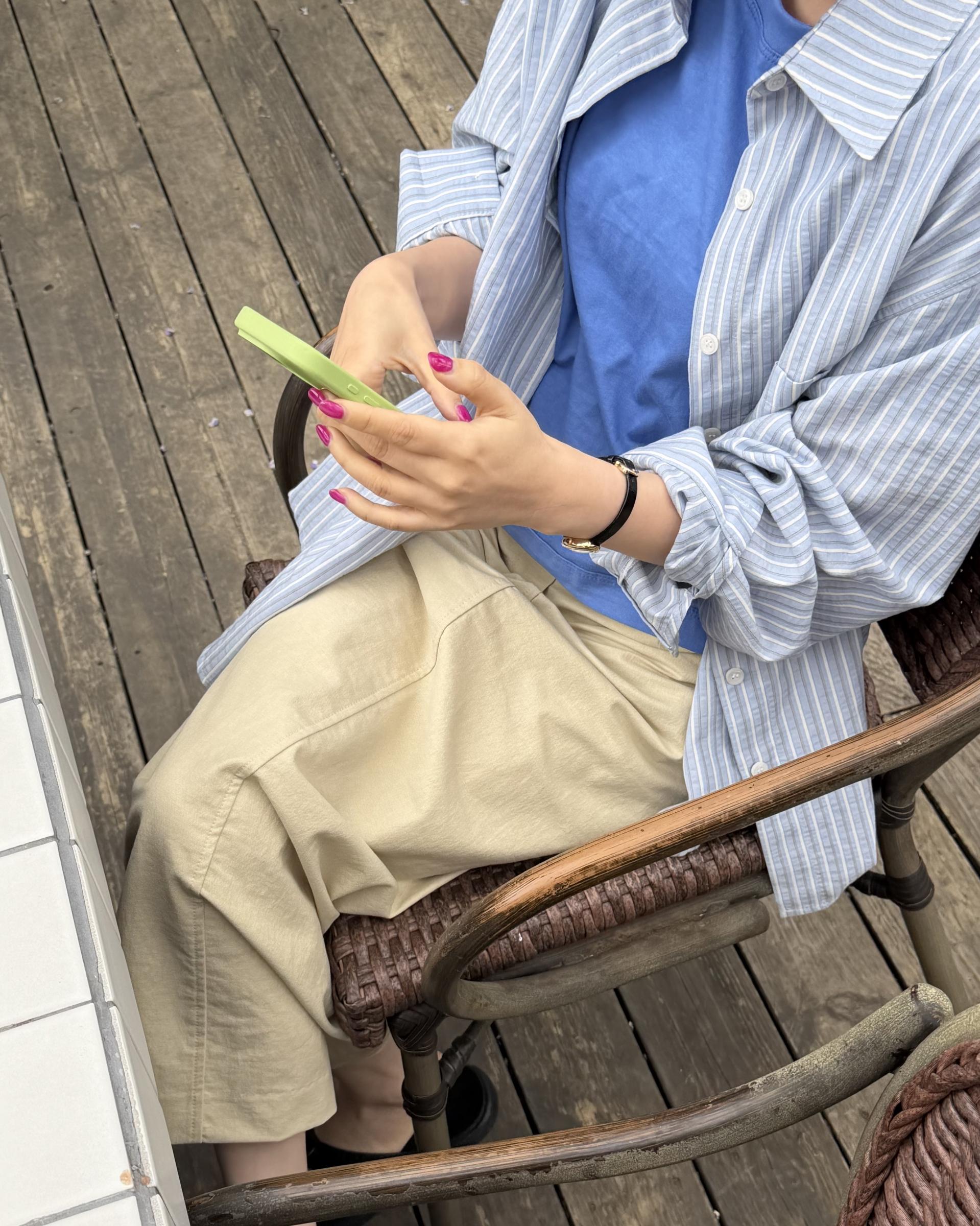 tacit stripe shirt (beige/blue)