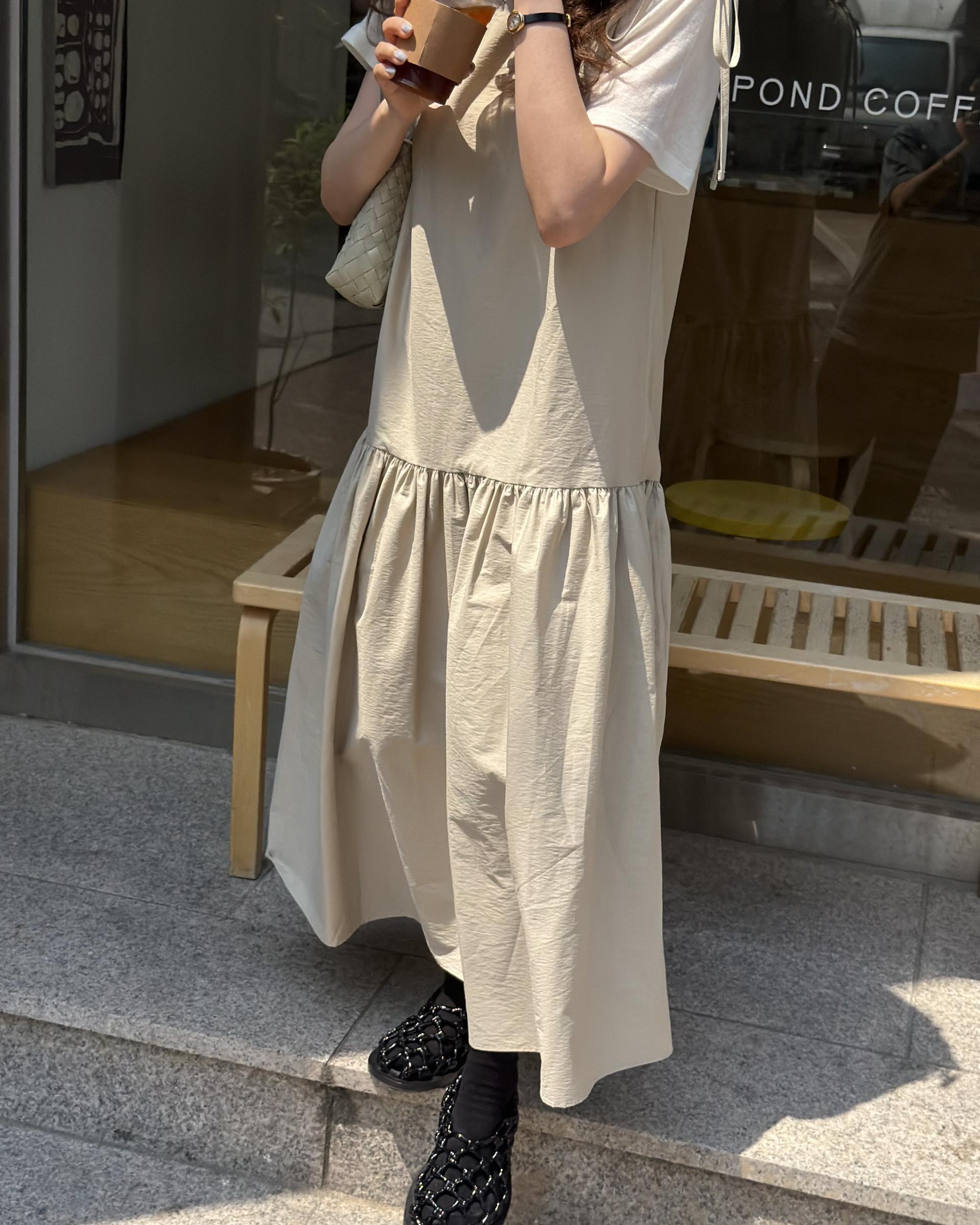 butter ribbon dress (beige/white)
