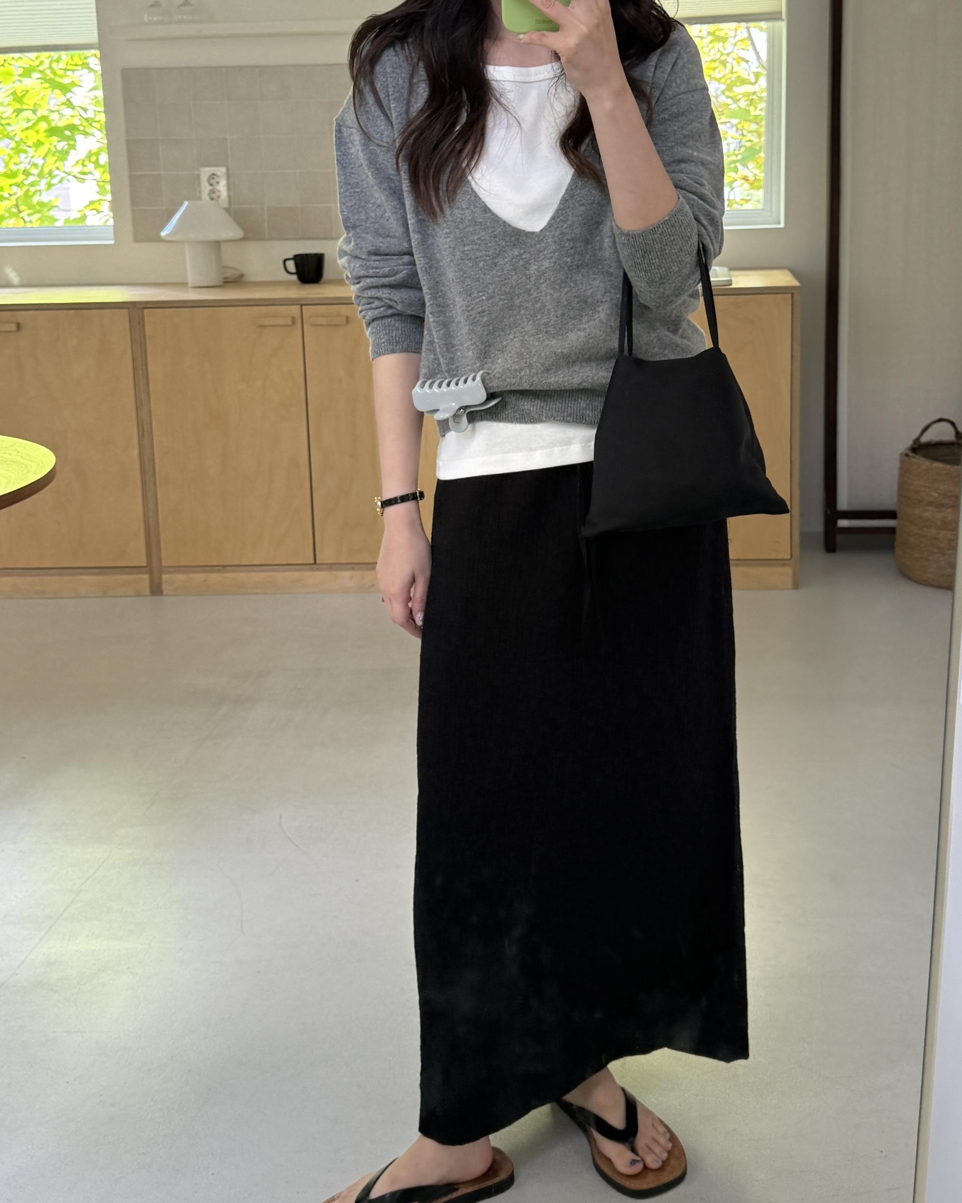 base wrinkle skirt (black/cream)