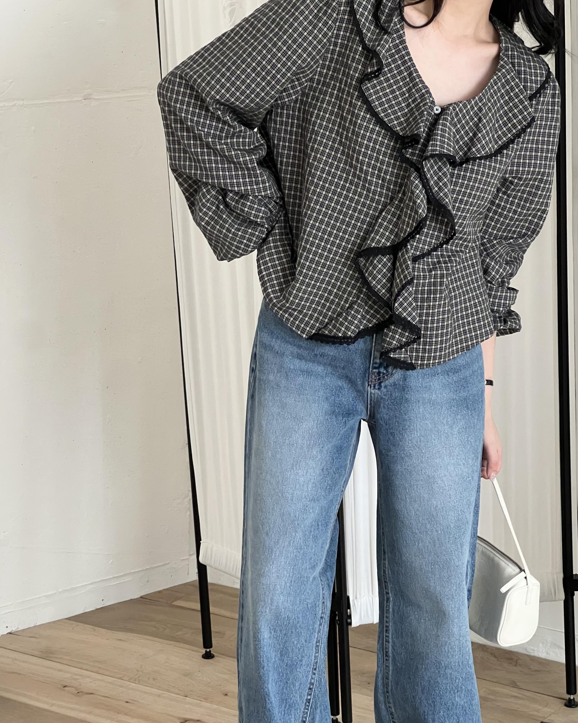 sally frill blouse (check)