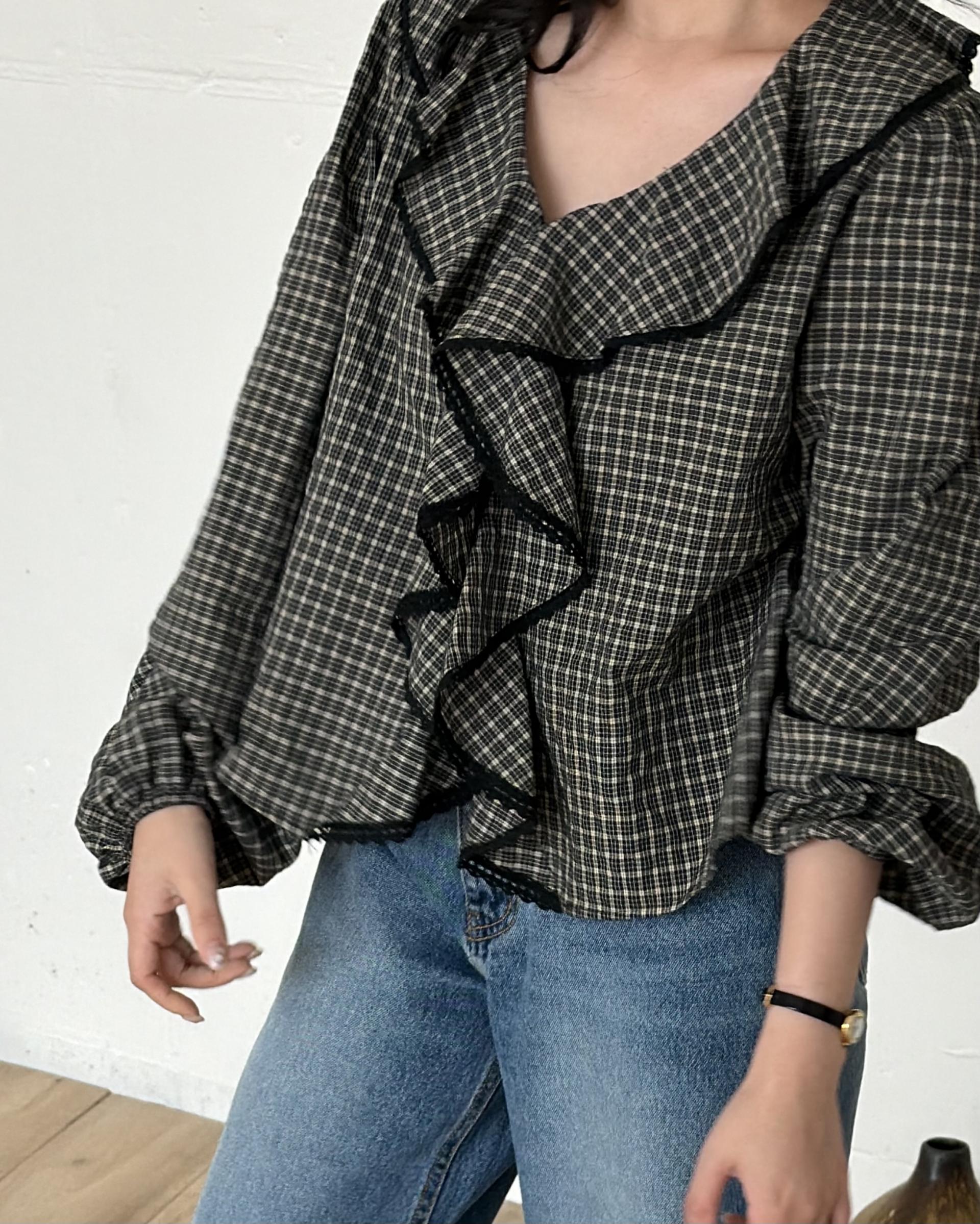 sally frill blouse (check)