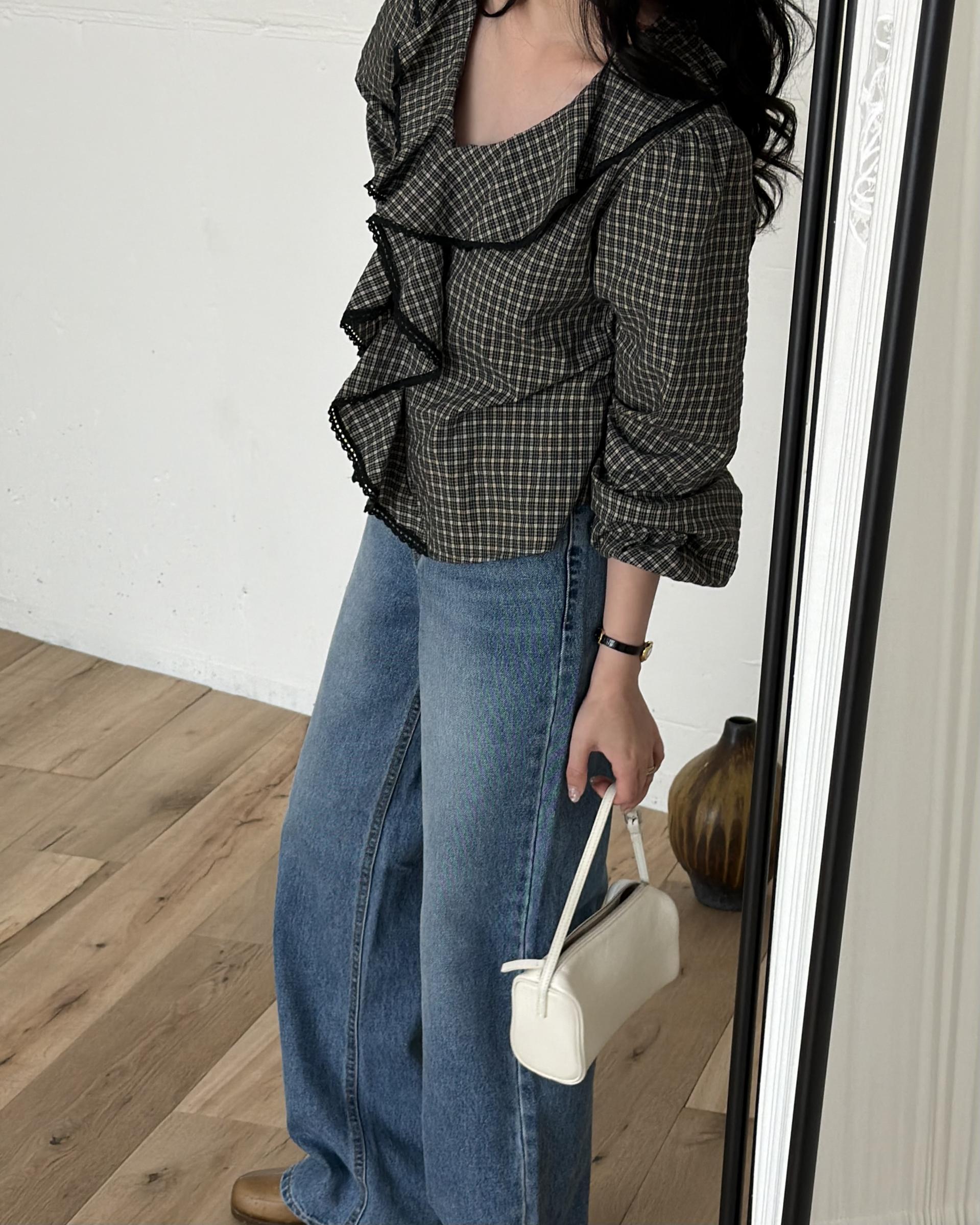 sally frill blouse (check)