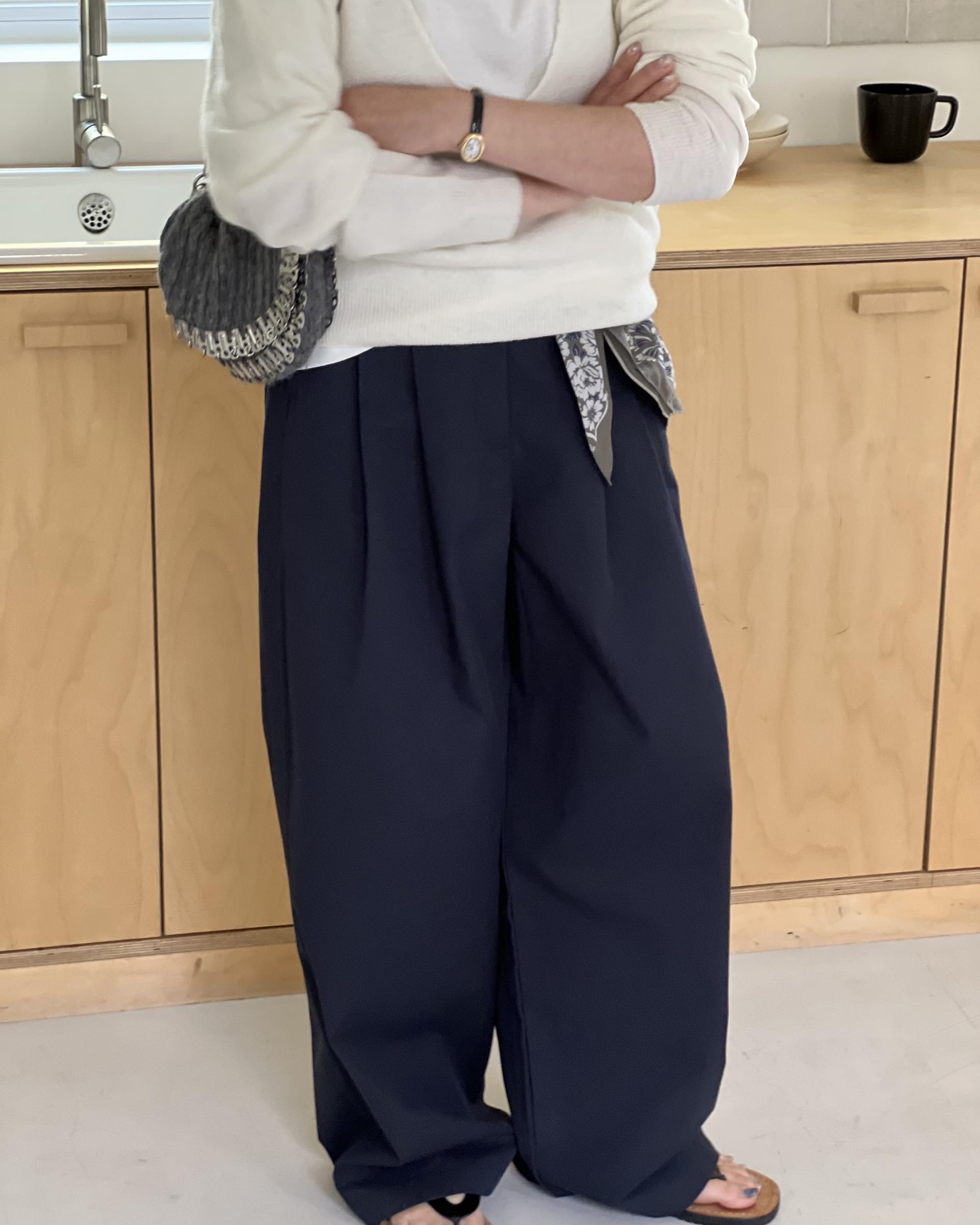 cotton pintuck pants (navy/cream/khaki)