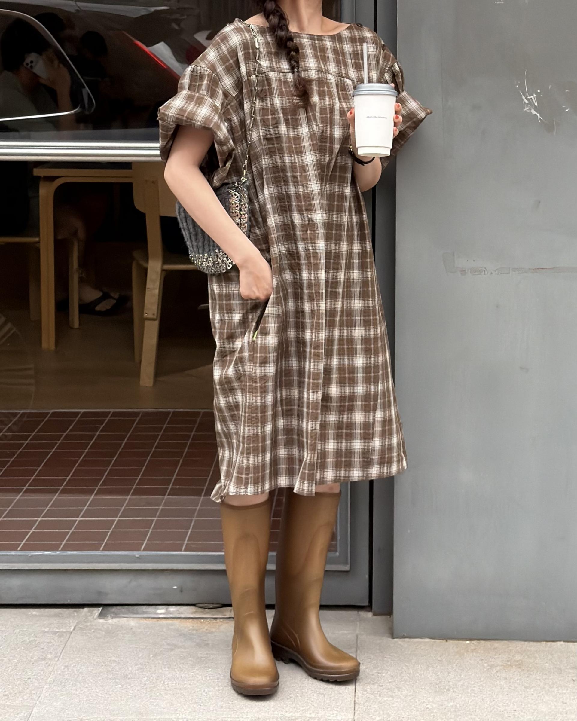 brioche check dress (mocha)