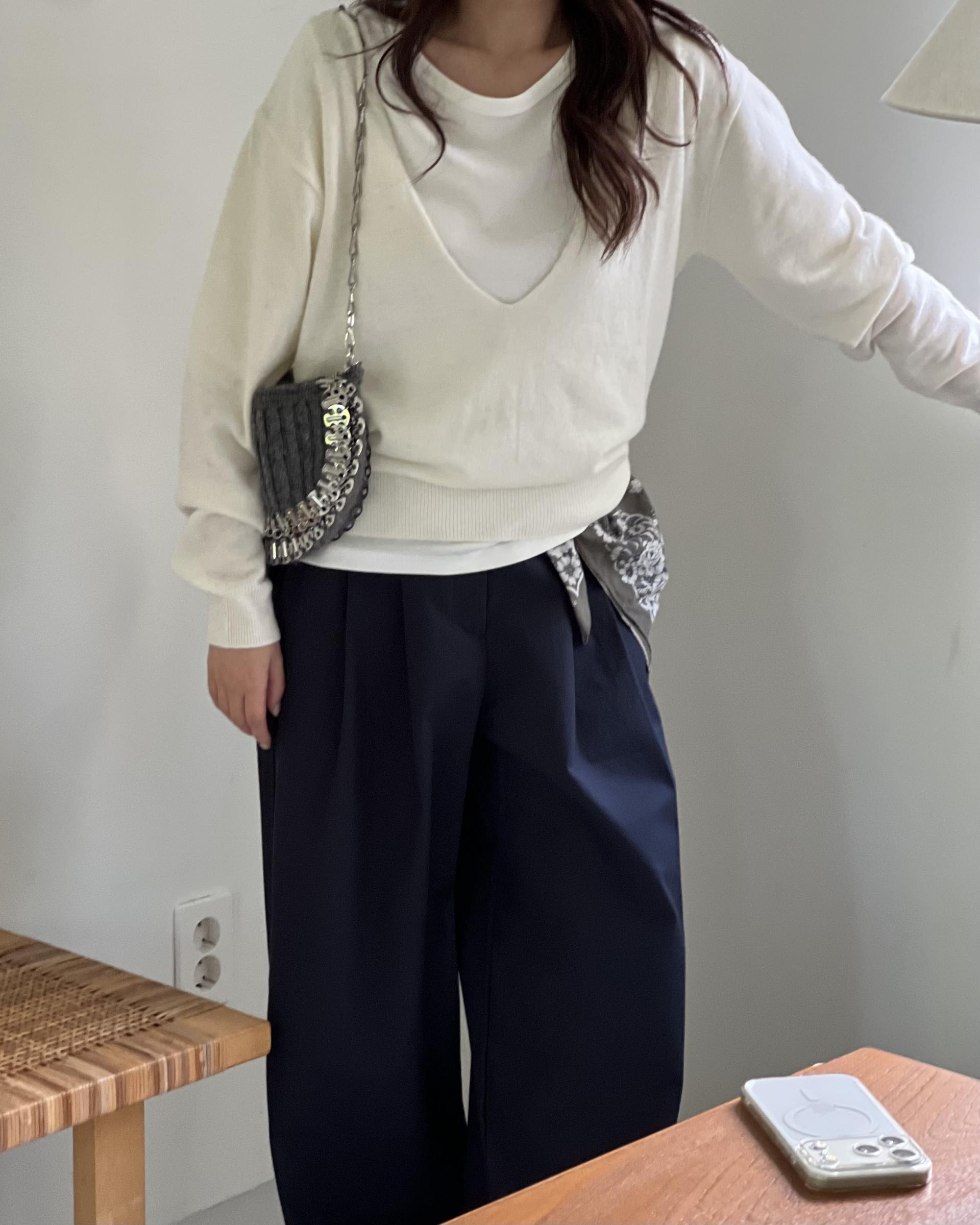 cotton pintuck pants (navy/cream/khaki)