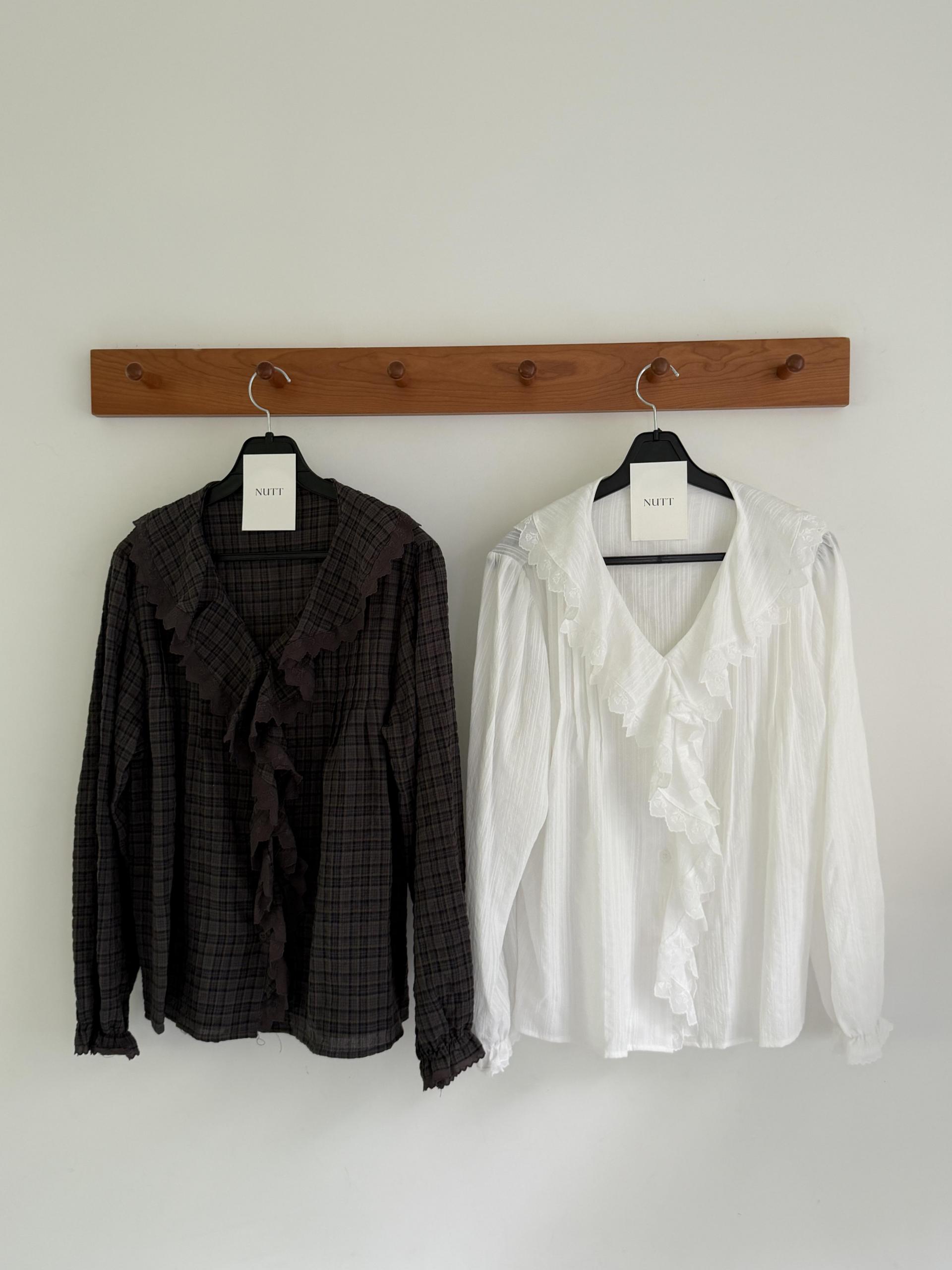 cottage ruffle lace blouse (white/check)