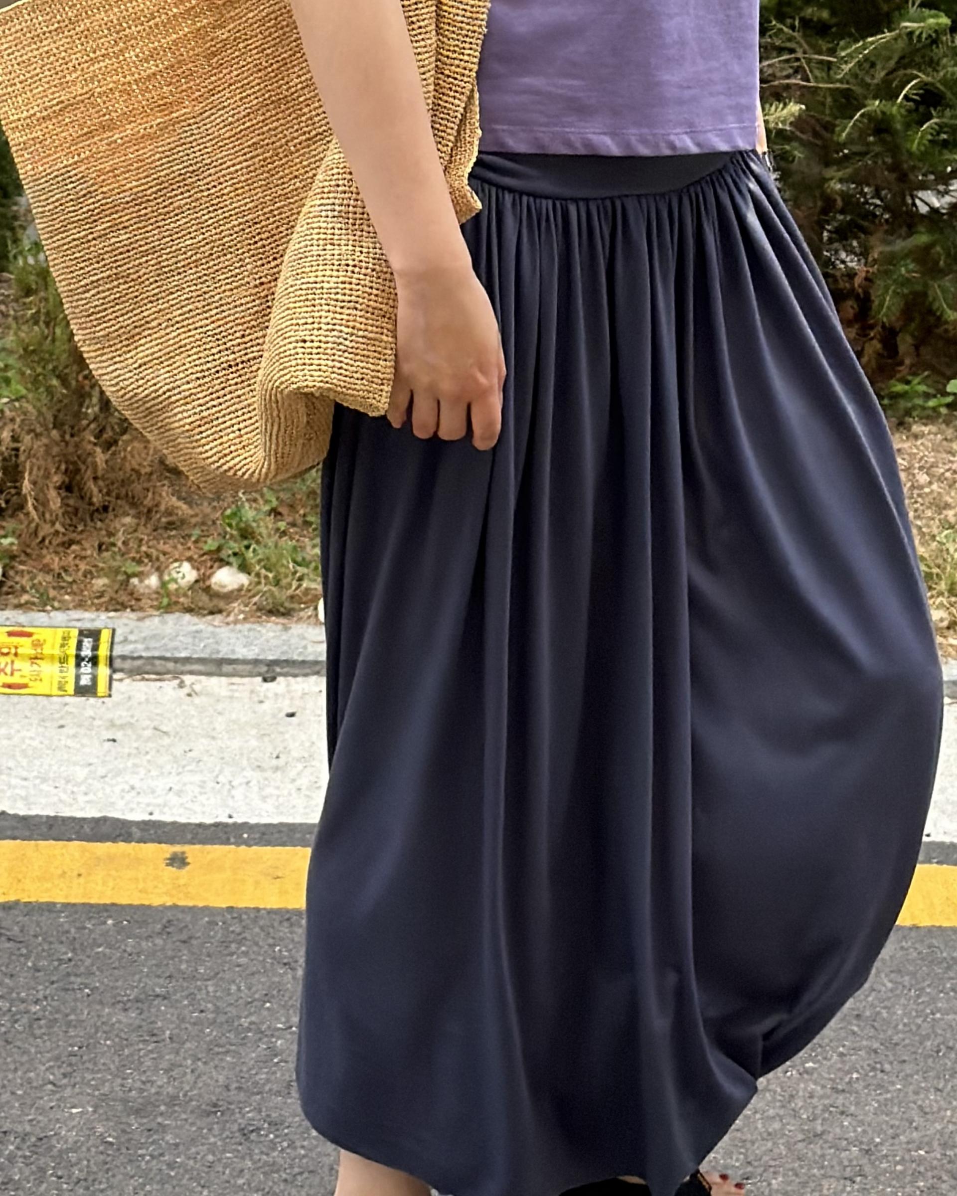 make shirring skirt (navy/grey)