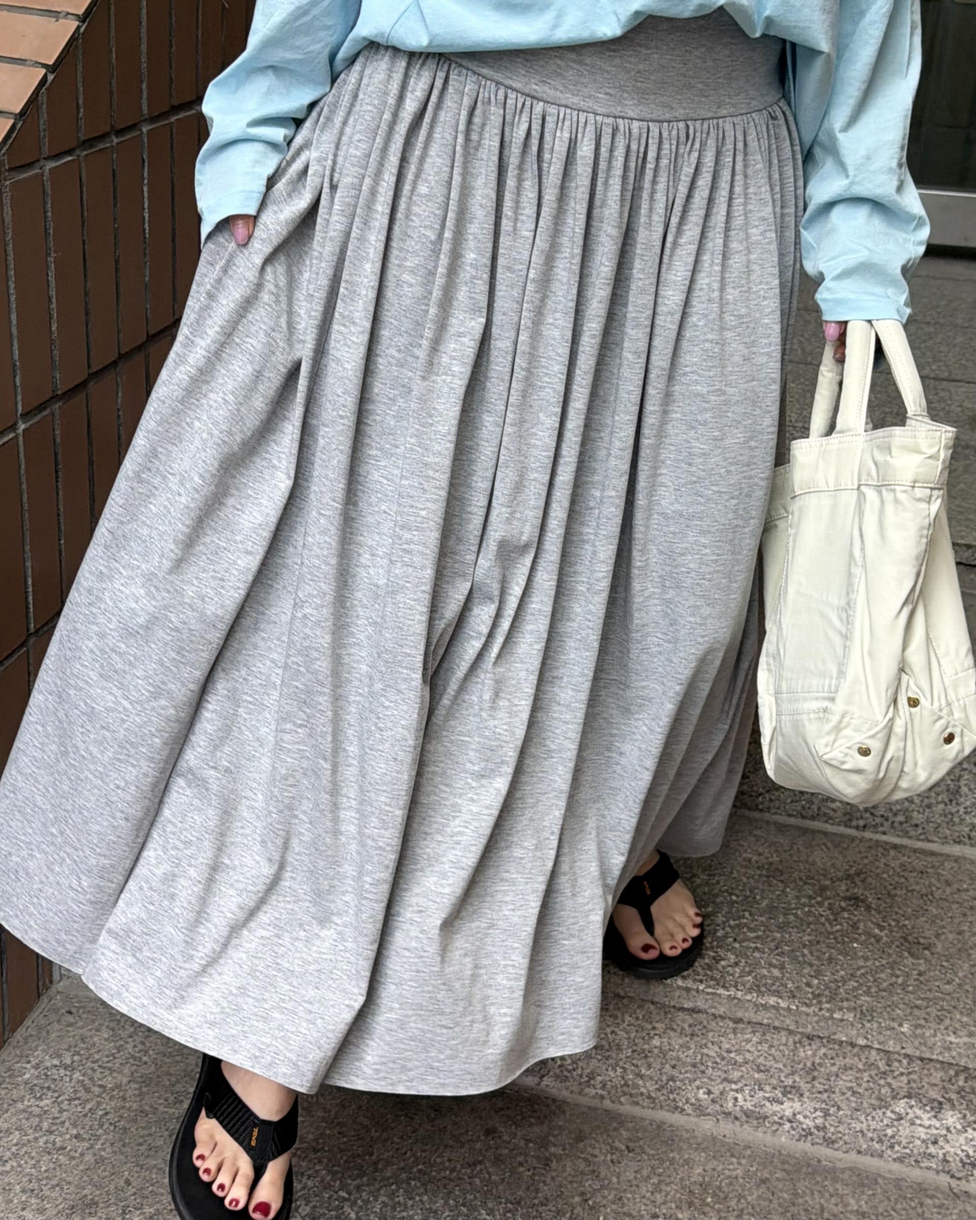 make shirring skirt (navy/grey)