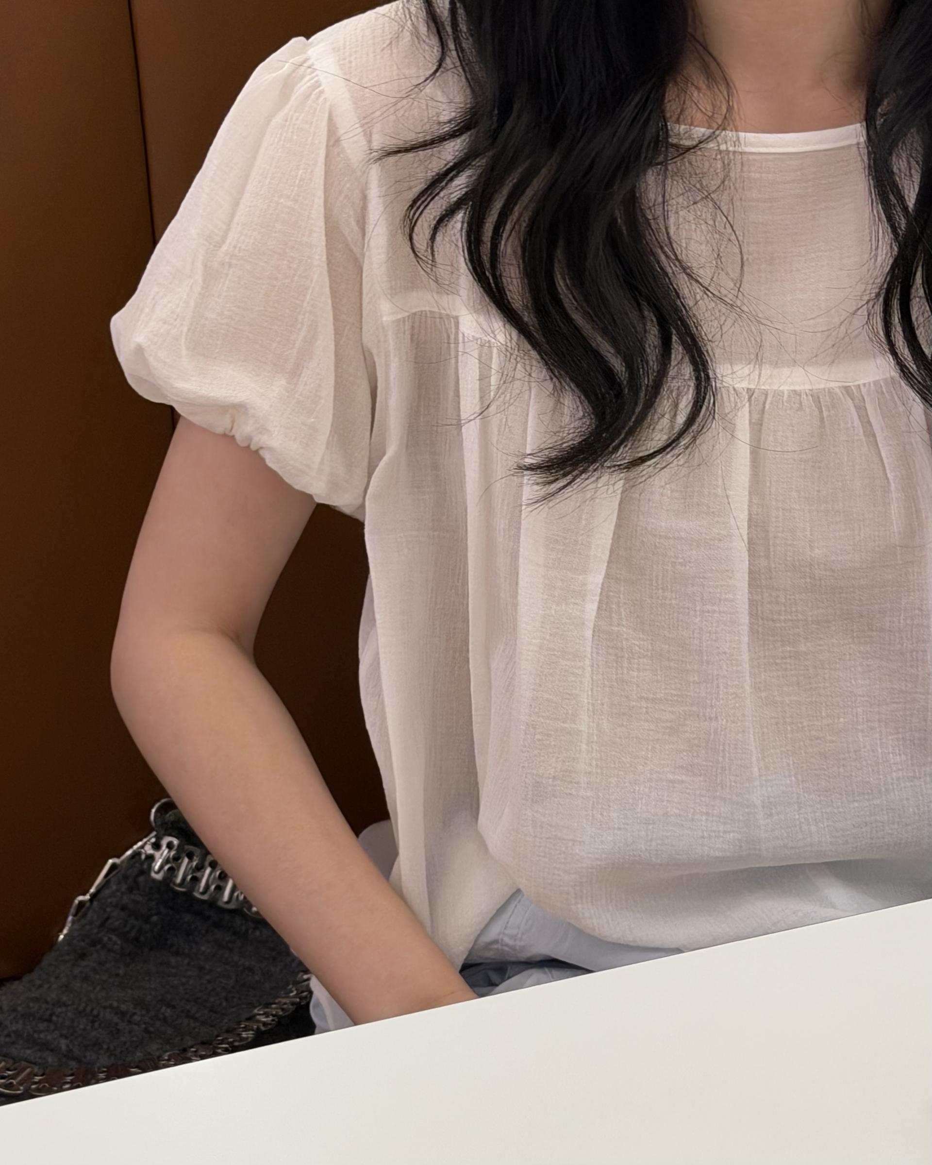 square blouse (white/brown/black)
