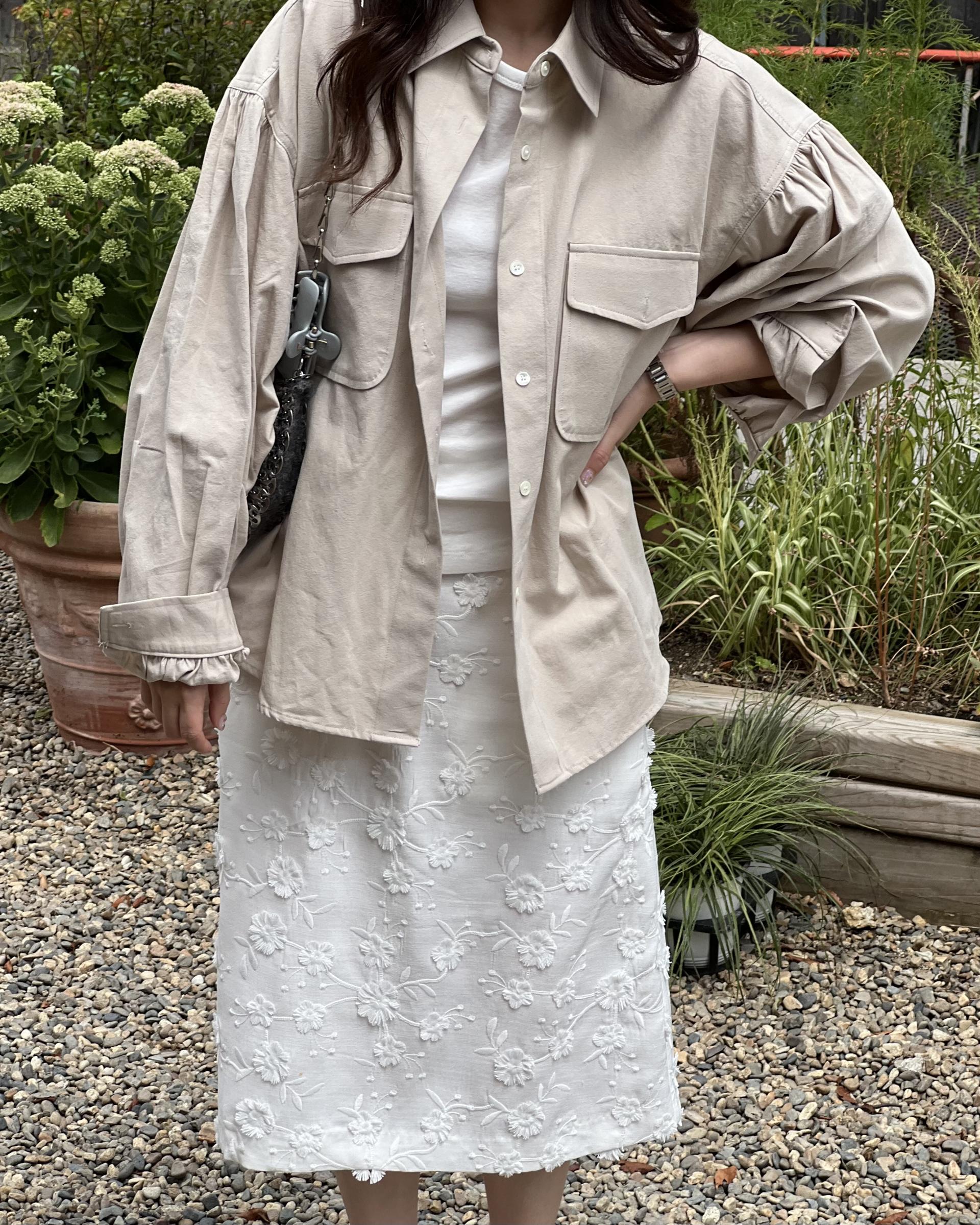 magnet shirring blouse (cream/beige)