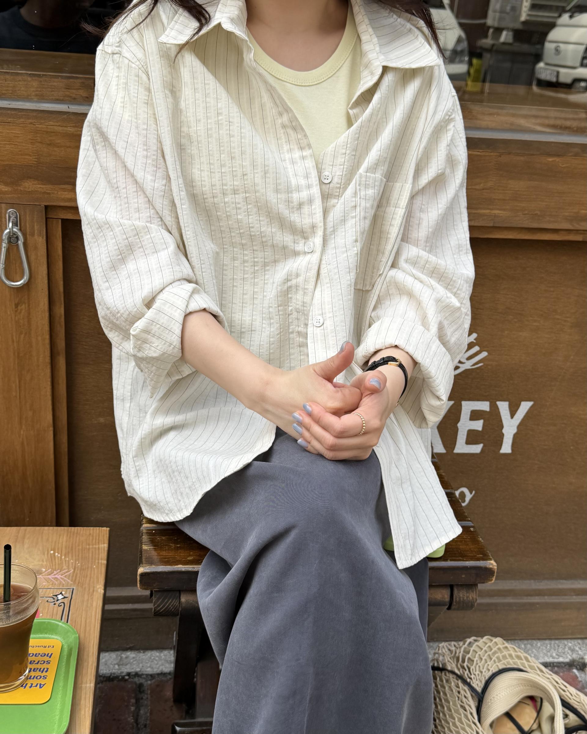 tacit stripe shirt (beige/blue)